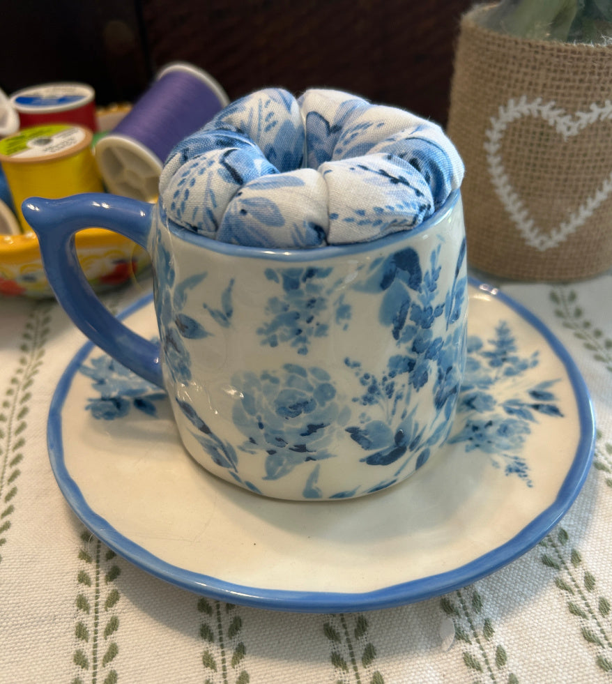 Baby Blue Tiny Tea Cup Pin Cushion