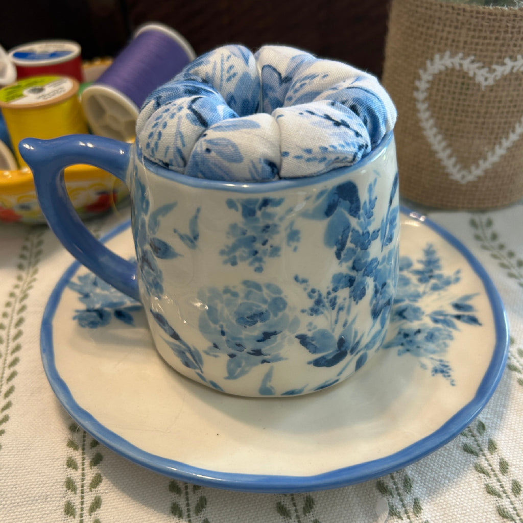 Baby Blue Tiny Tea Cup Pin Cushion