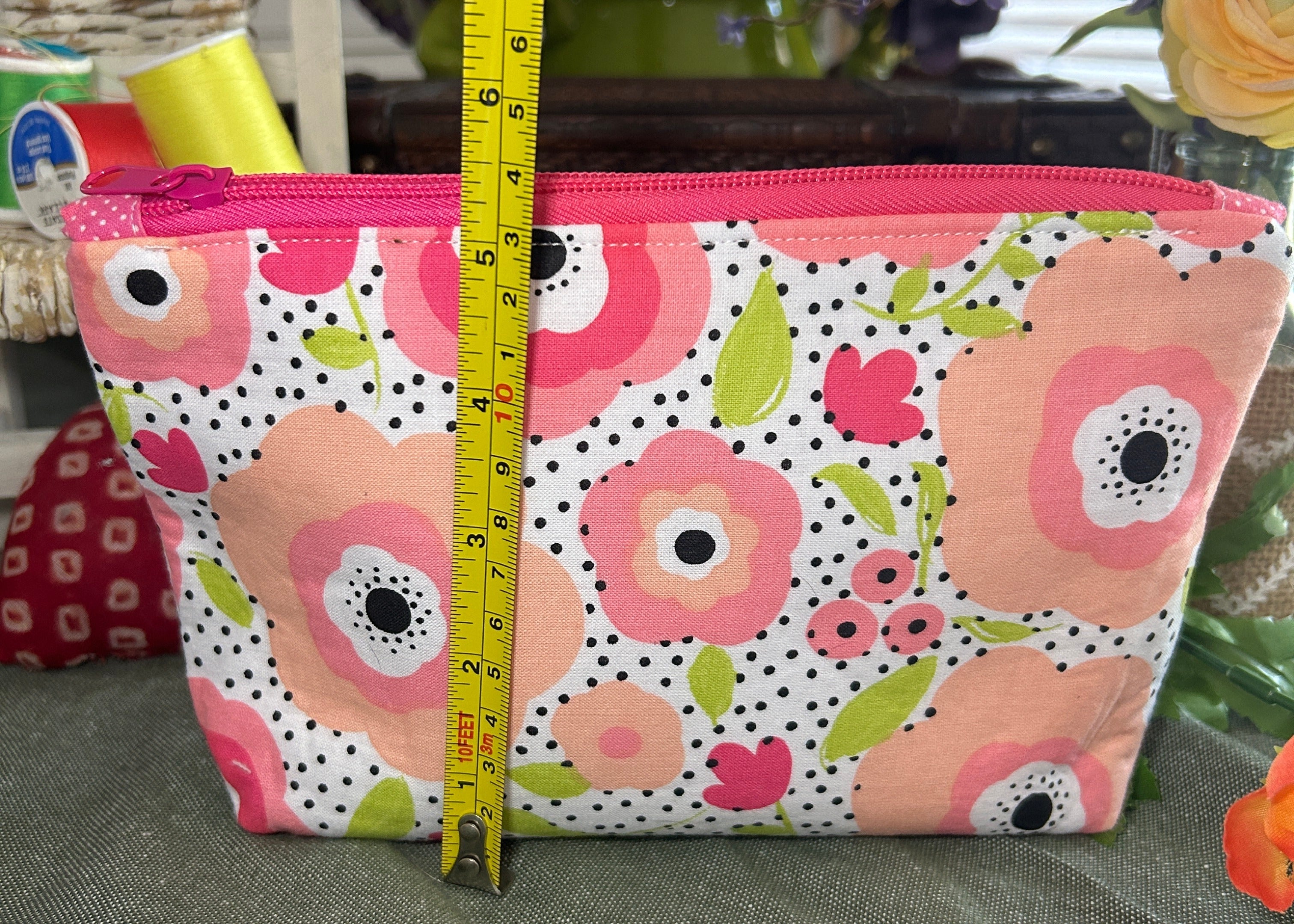 Black-eyed Peach Floral Cosmetic Zipper Pouch