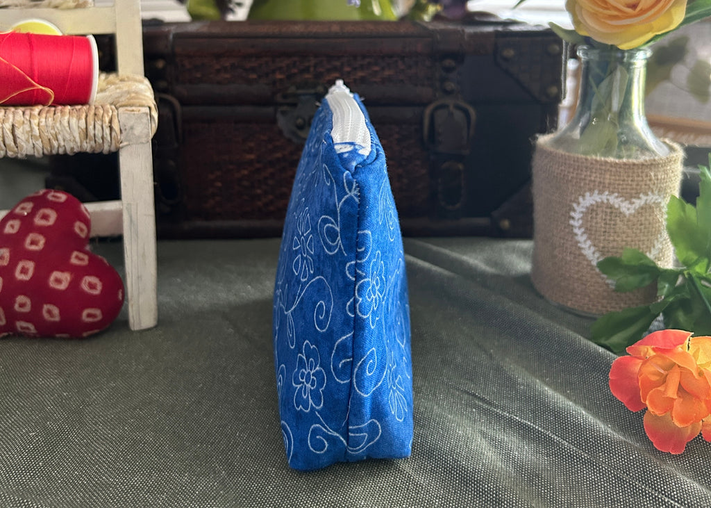 Chalk Flowers on Royal Blue Cosmetic Zipper Pouch