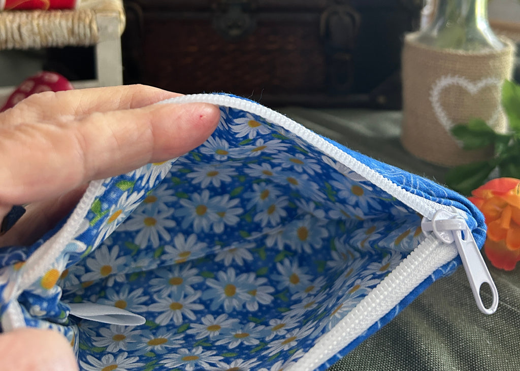 Chalk Flowers on Royal Blue Cosmetic Zipper Pouch