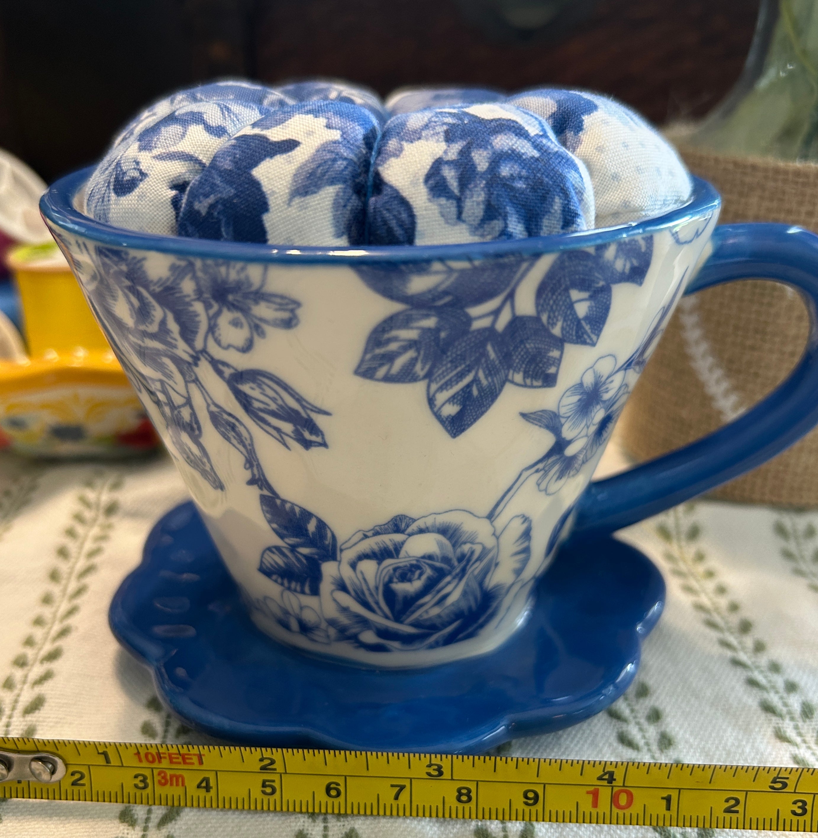 China Blue and White Tea Cup Pin Cushion