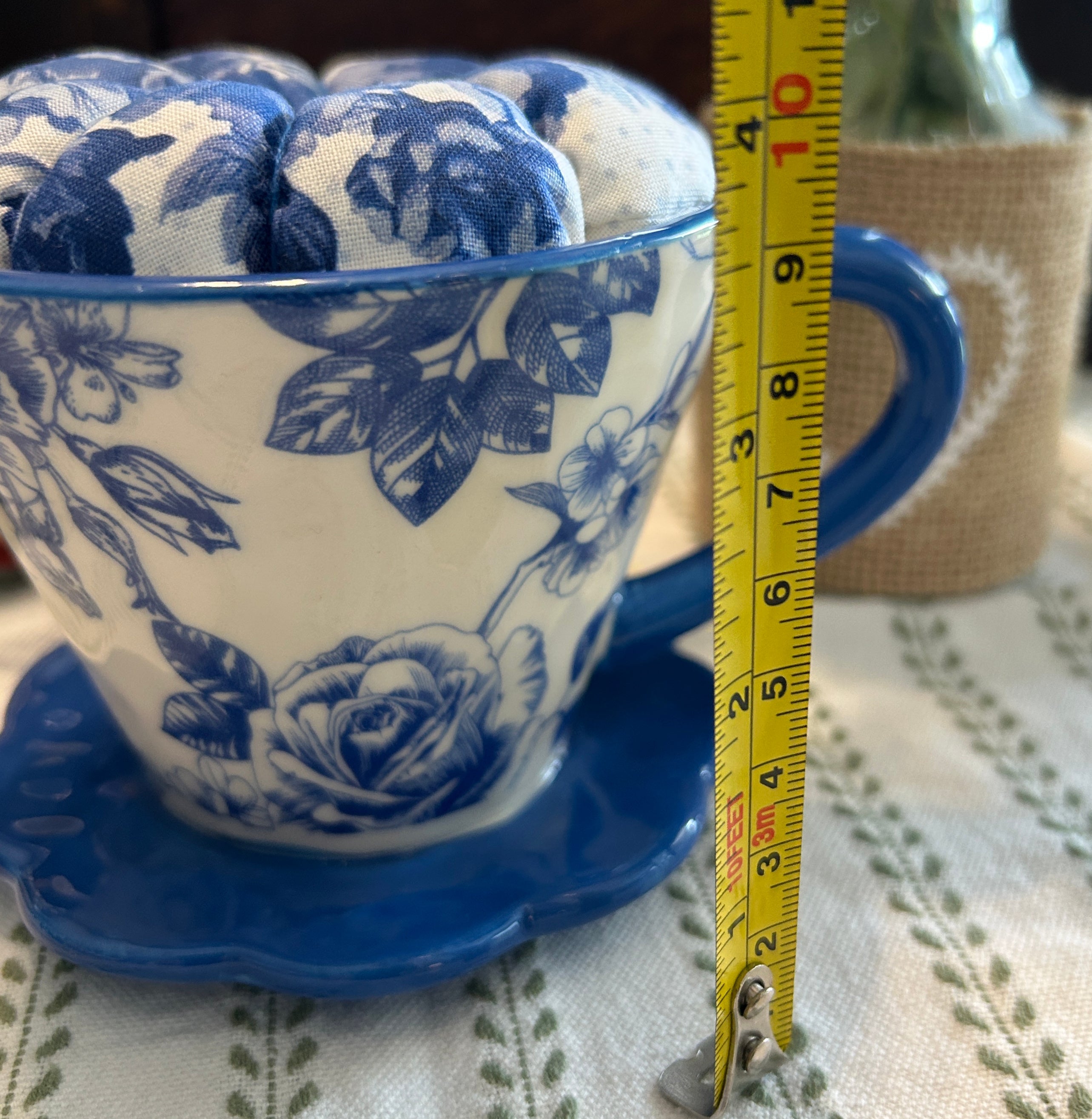China Blue and White Tea Cup Pin Cushion