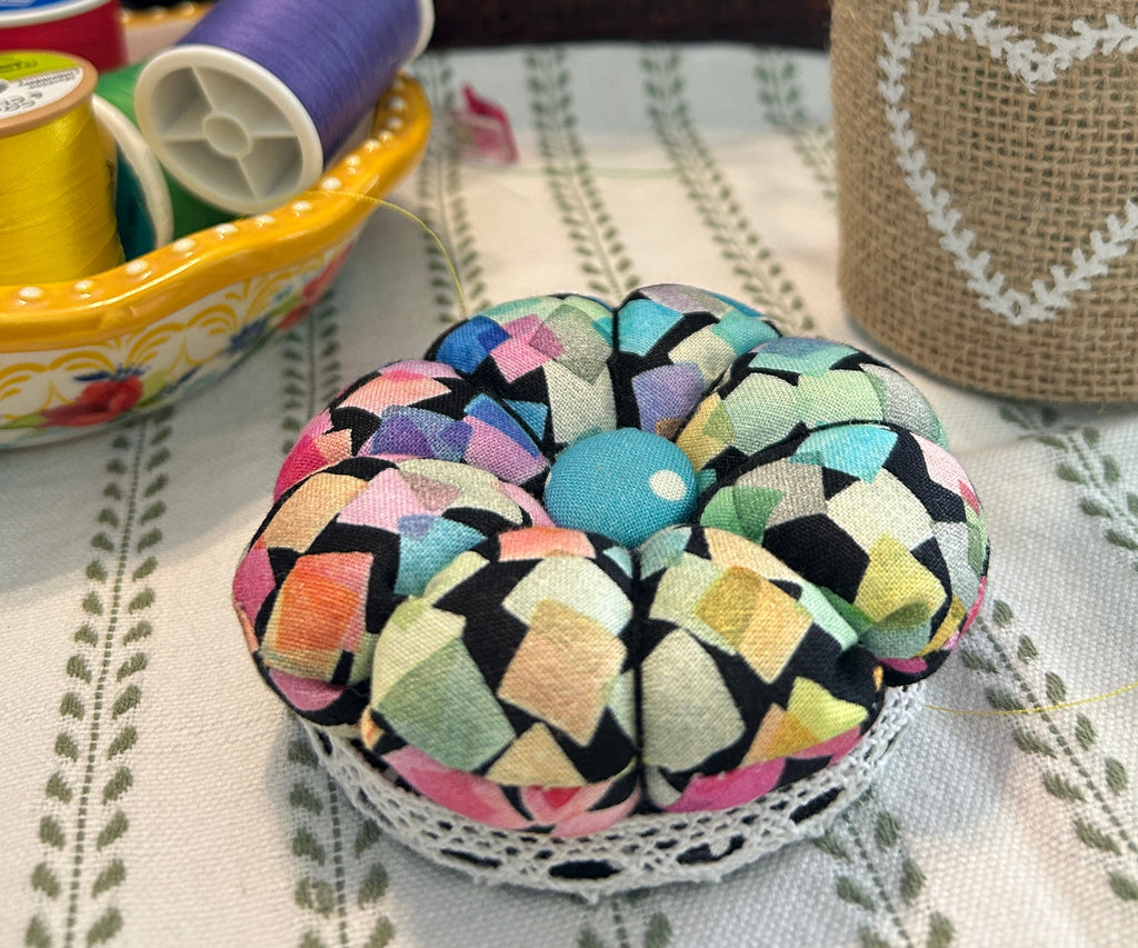 Pin Cushion with Colorful Squares - Small with black base