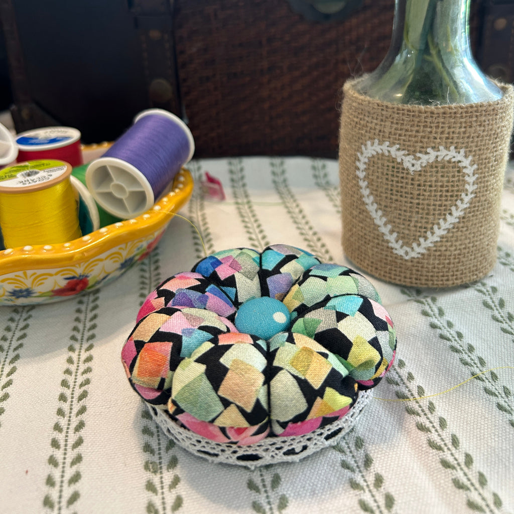 Pin Cushion with Colorful Squares - Small with black base
