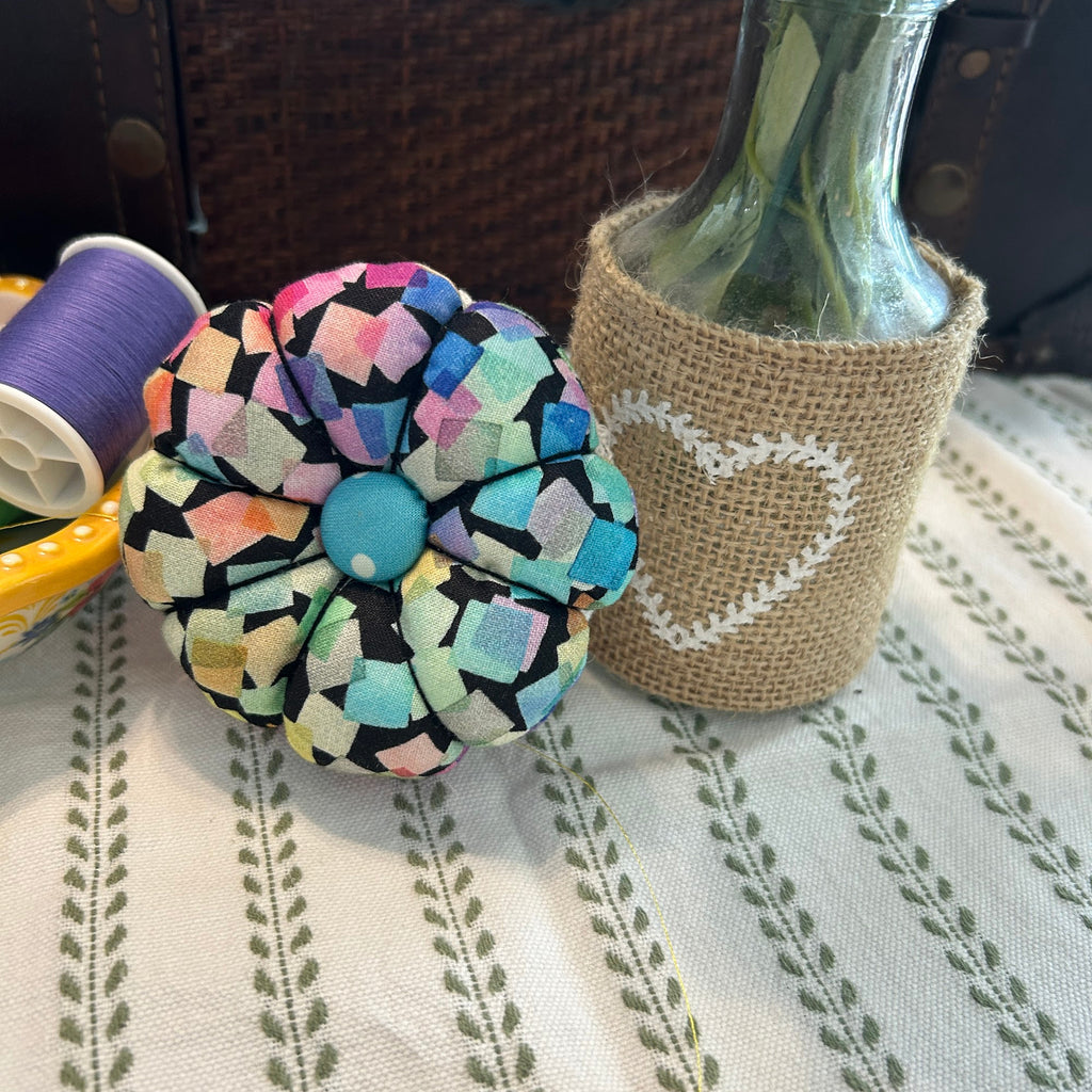 Pin Cushion with Colorful Squares - Small with black base