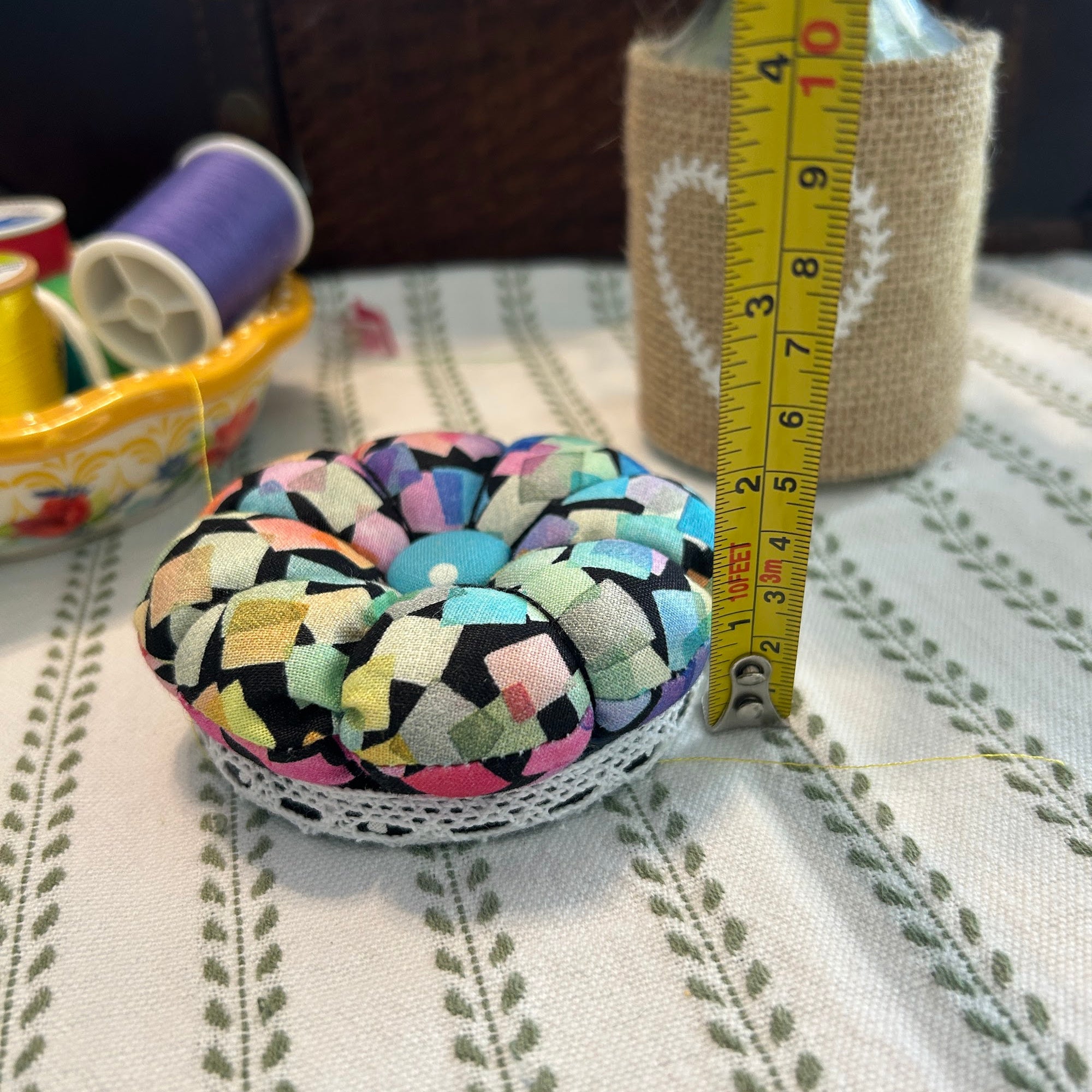 Pin Cushion with Colorful Squares - Small with black base