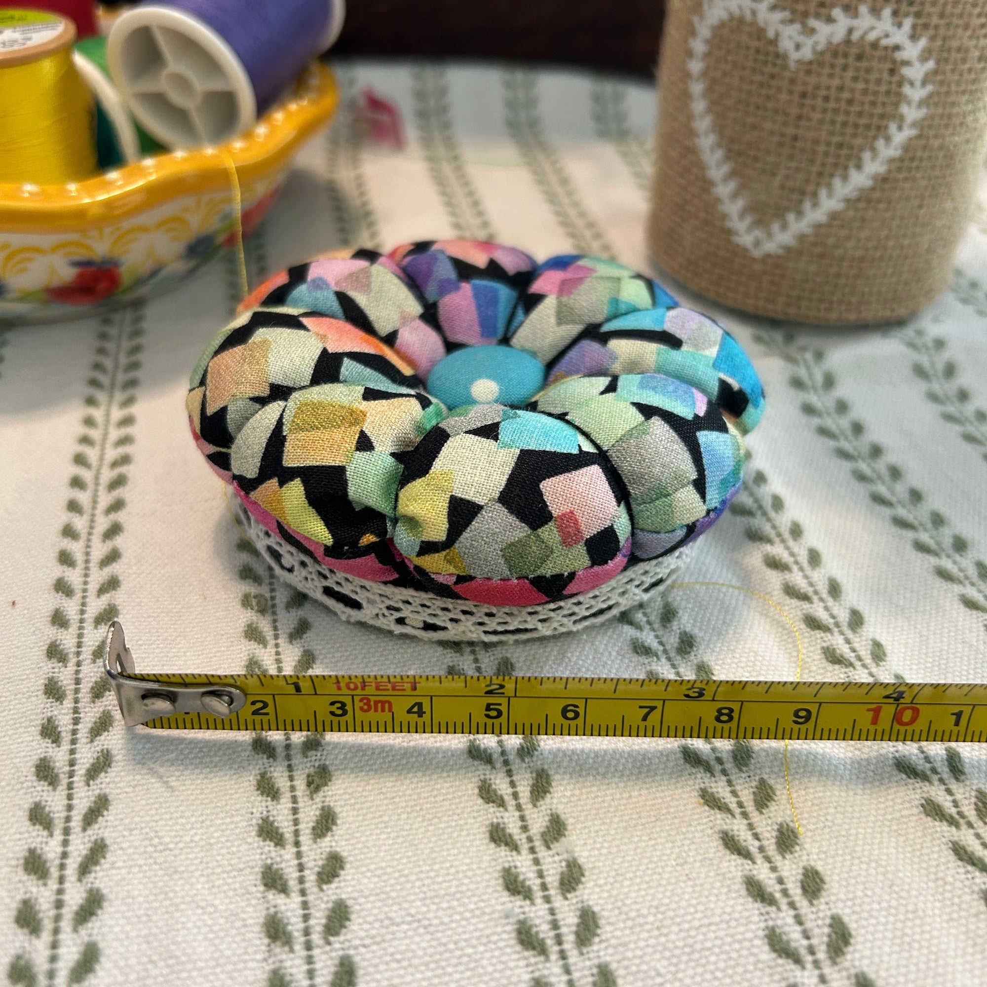 Pin Cushion with Colorful Squares - Small with black base