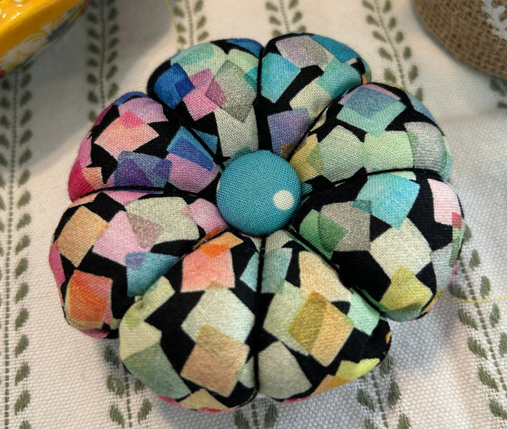 Pin Cushion with Colorful Squares - Small with black base