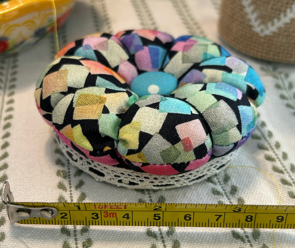 Pin Cushion with Colorful Squares - Small with black base