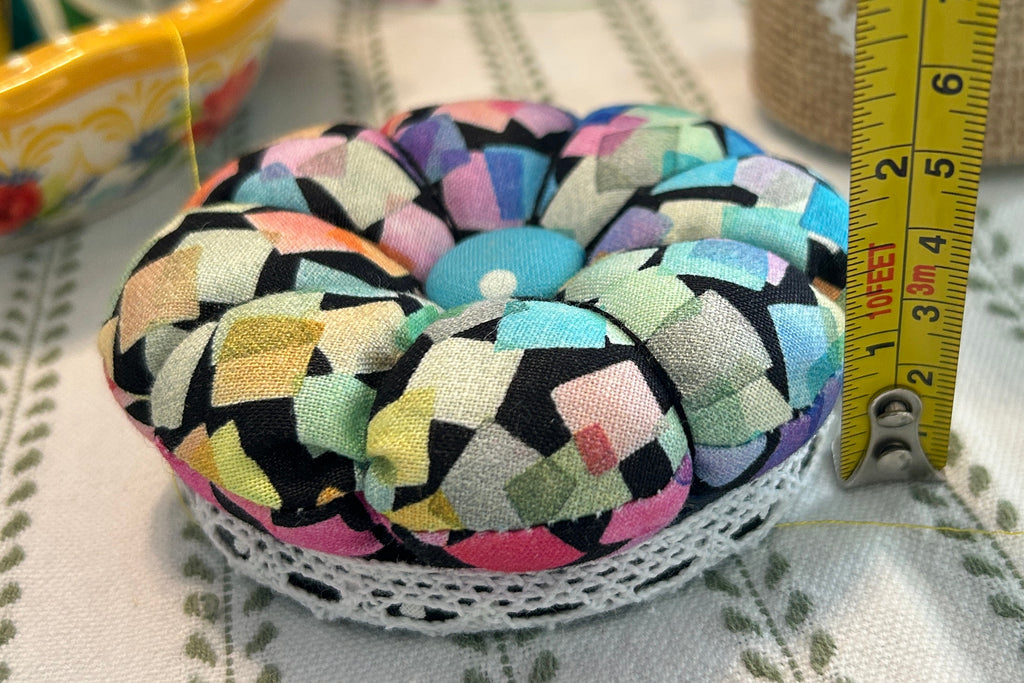 Pin Cushion with Colorful Squares - Small with black base