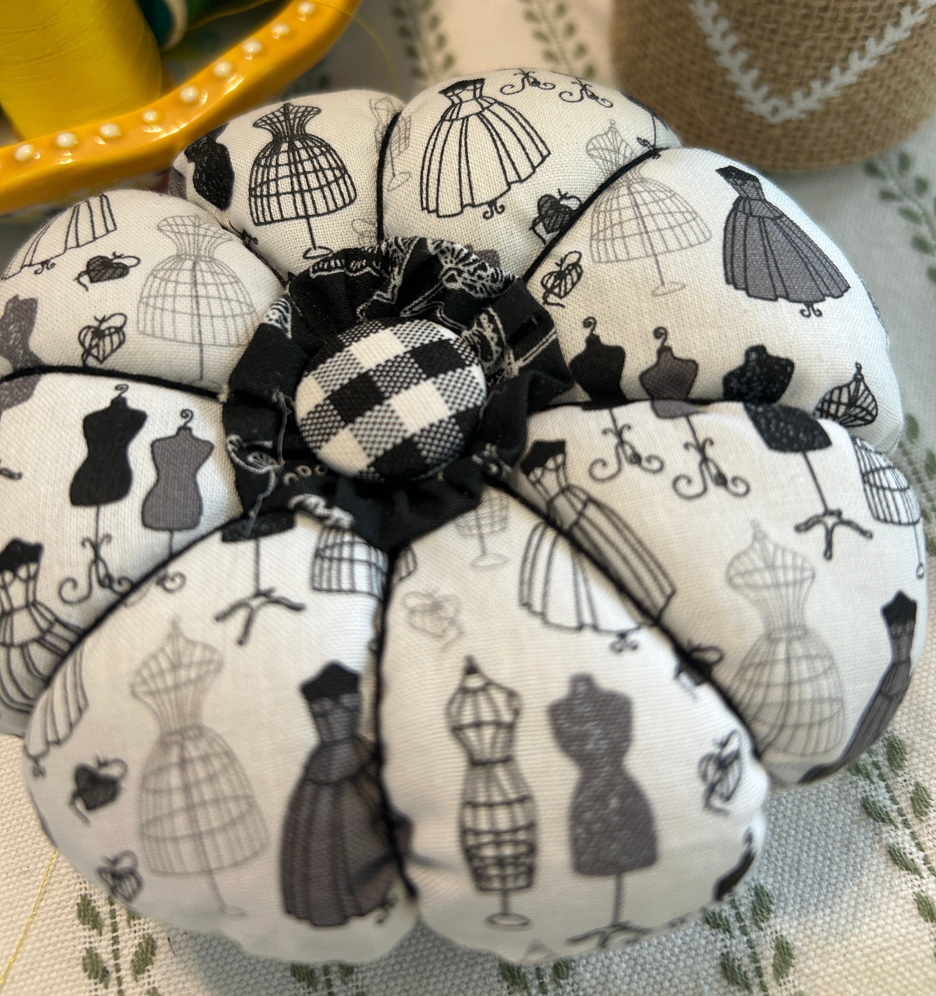 Pin Cushion - Dressmaker design - Black and White