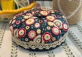 Pin Cushion - Facets on Navy Blue with Wooden Base