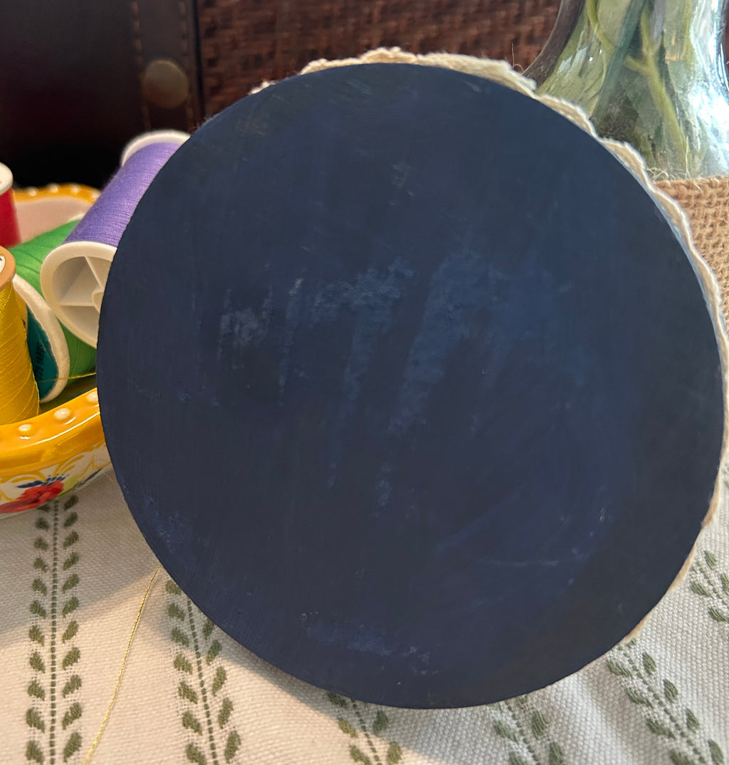 Pin Cushion - Facets on Navy Blue with Wooden Base