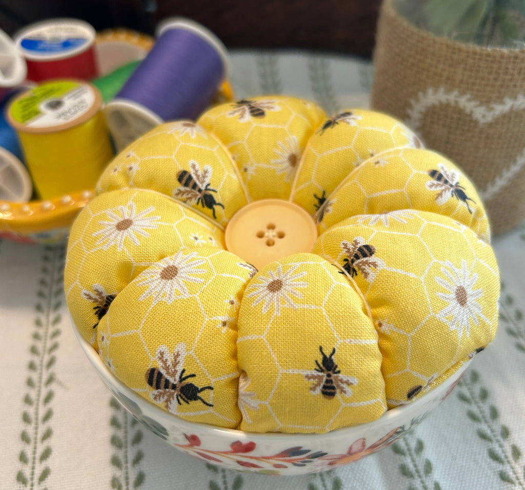 Honey Bees in a Bowl Pin Cushion