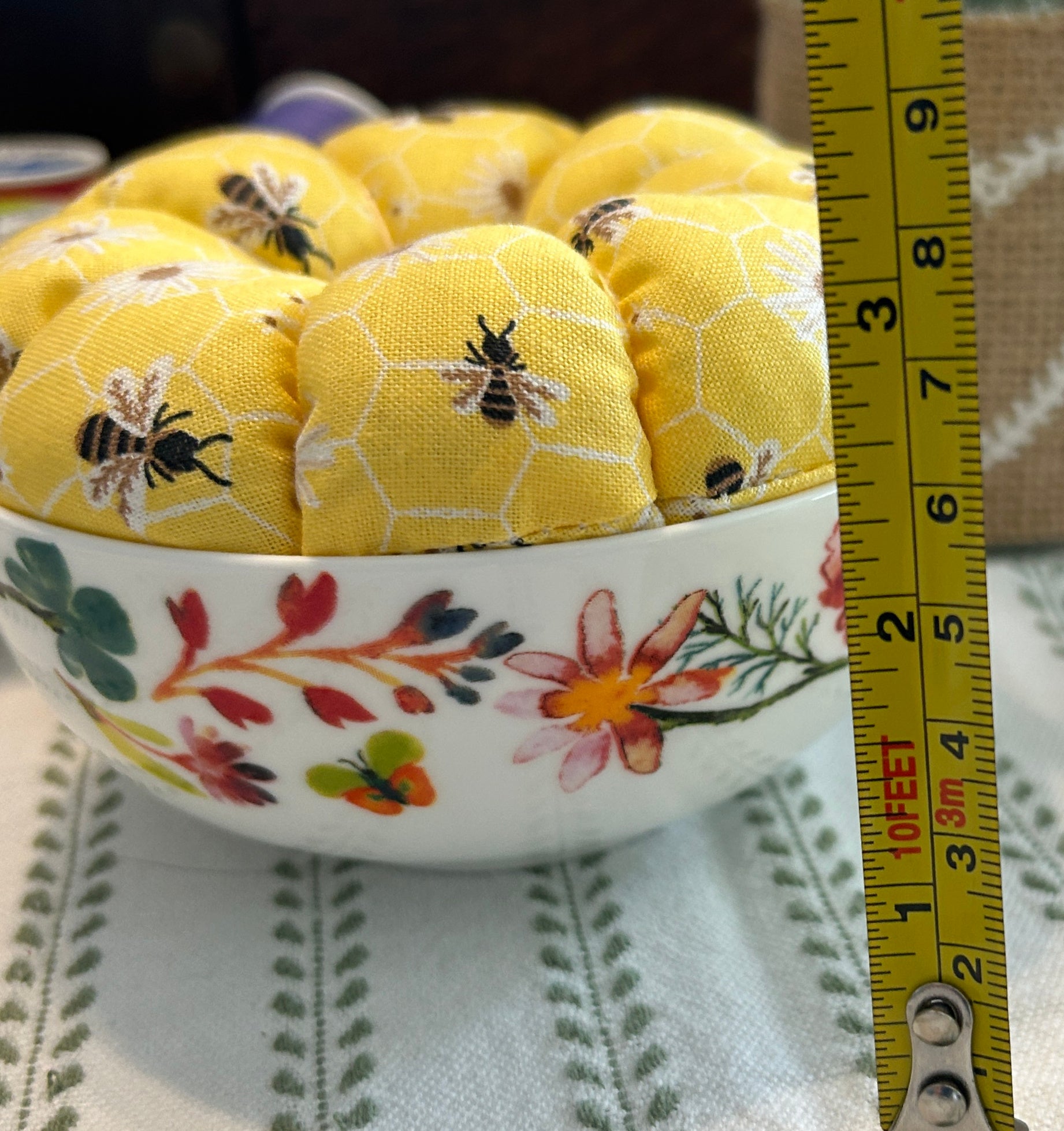 Honey Bees in a Bowl Pin Cushion