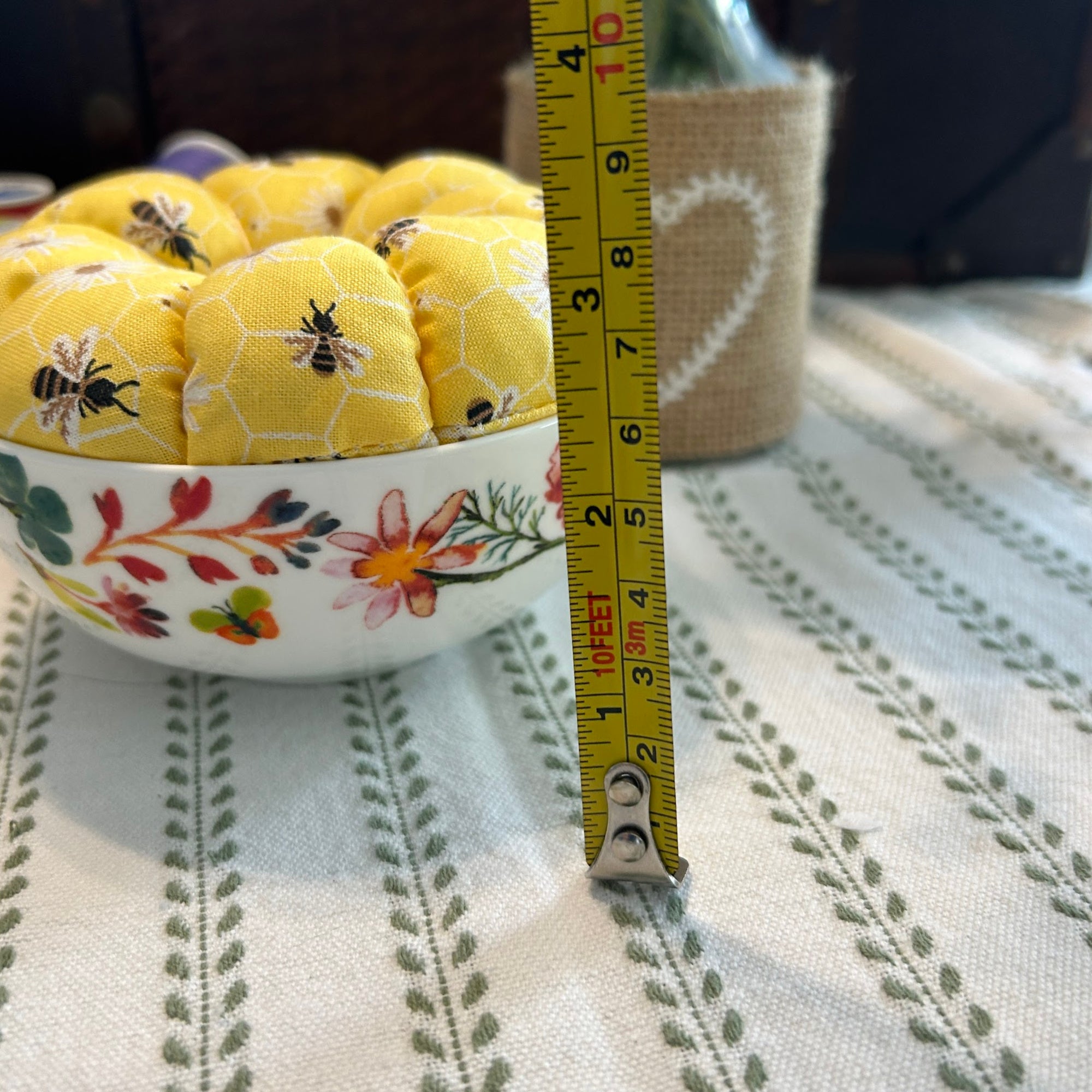 Honey Bees in a Bowl Pin Cushion