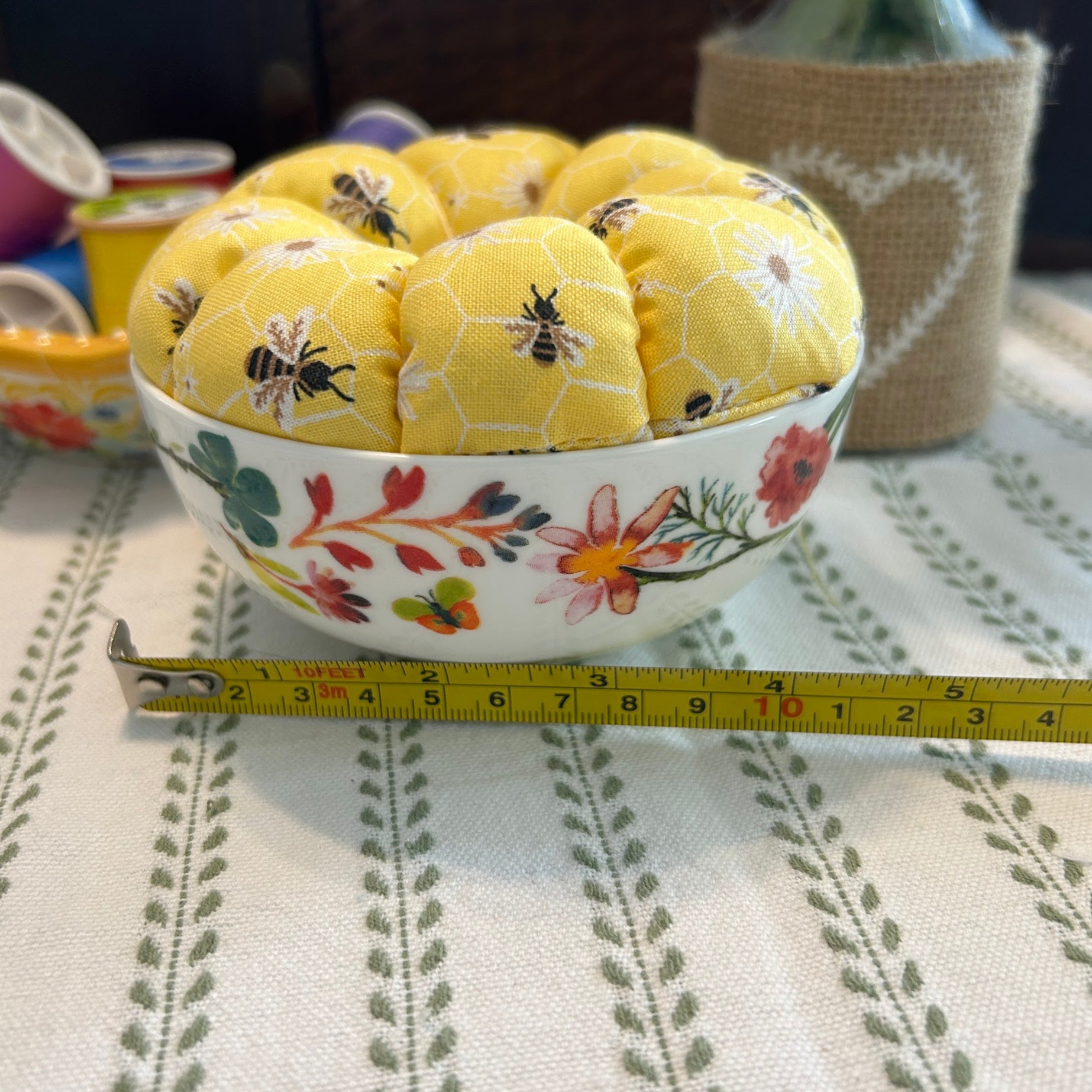 Honey Bees in a Bowl Pin Cushion