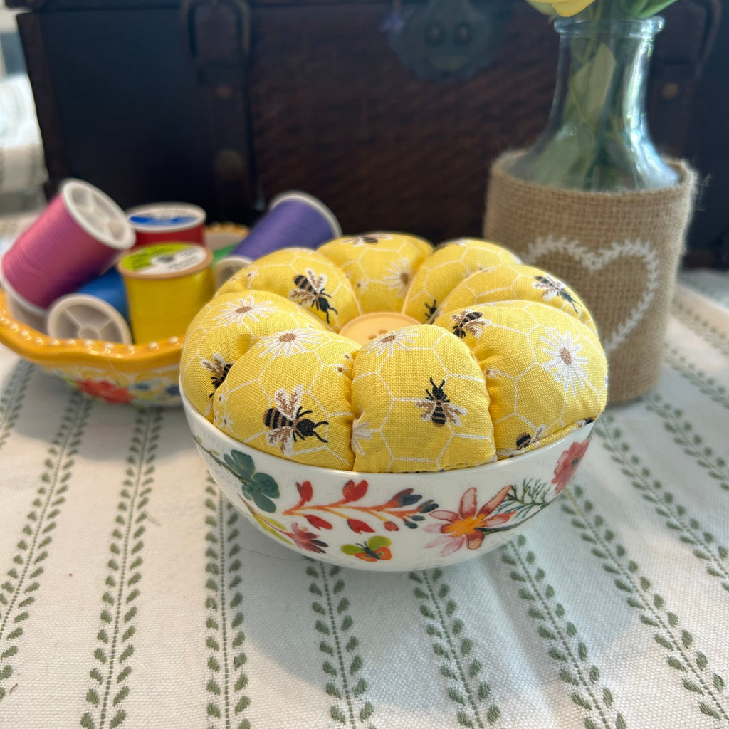 Honey Bees in a Bowl Pin Cushion