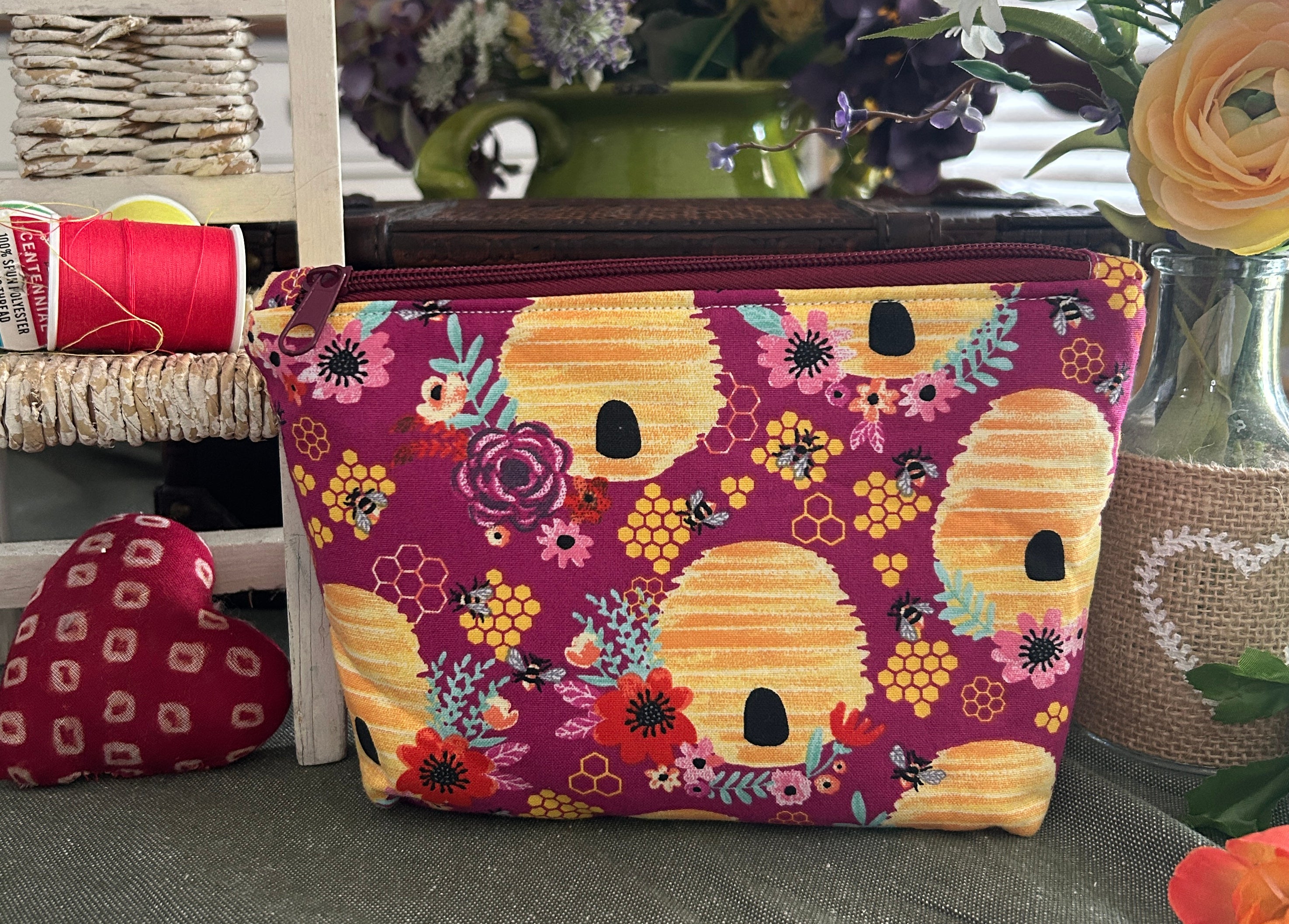 Honey Combs and Bee Hives Cosmetic Zipper Pouch