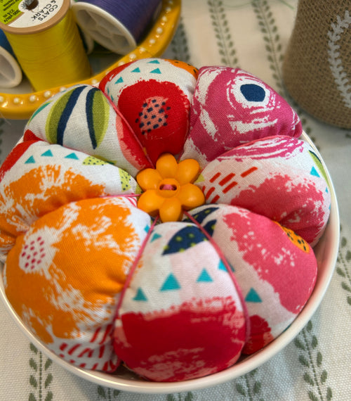Bright Poppies in a Bowl Pin Cushion