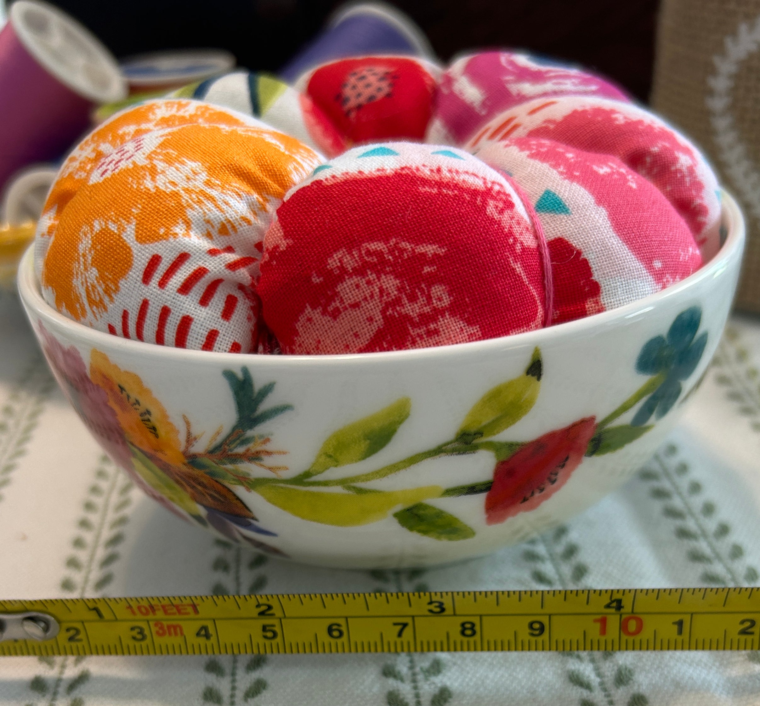 Bright Poppies in a Bowl Pin Cushion