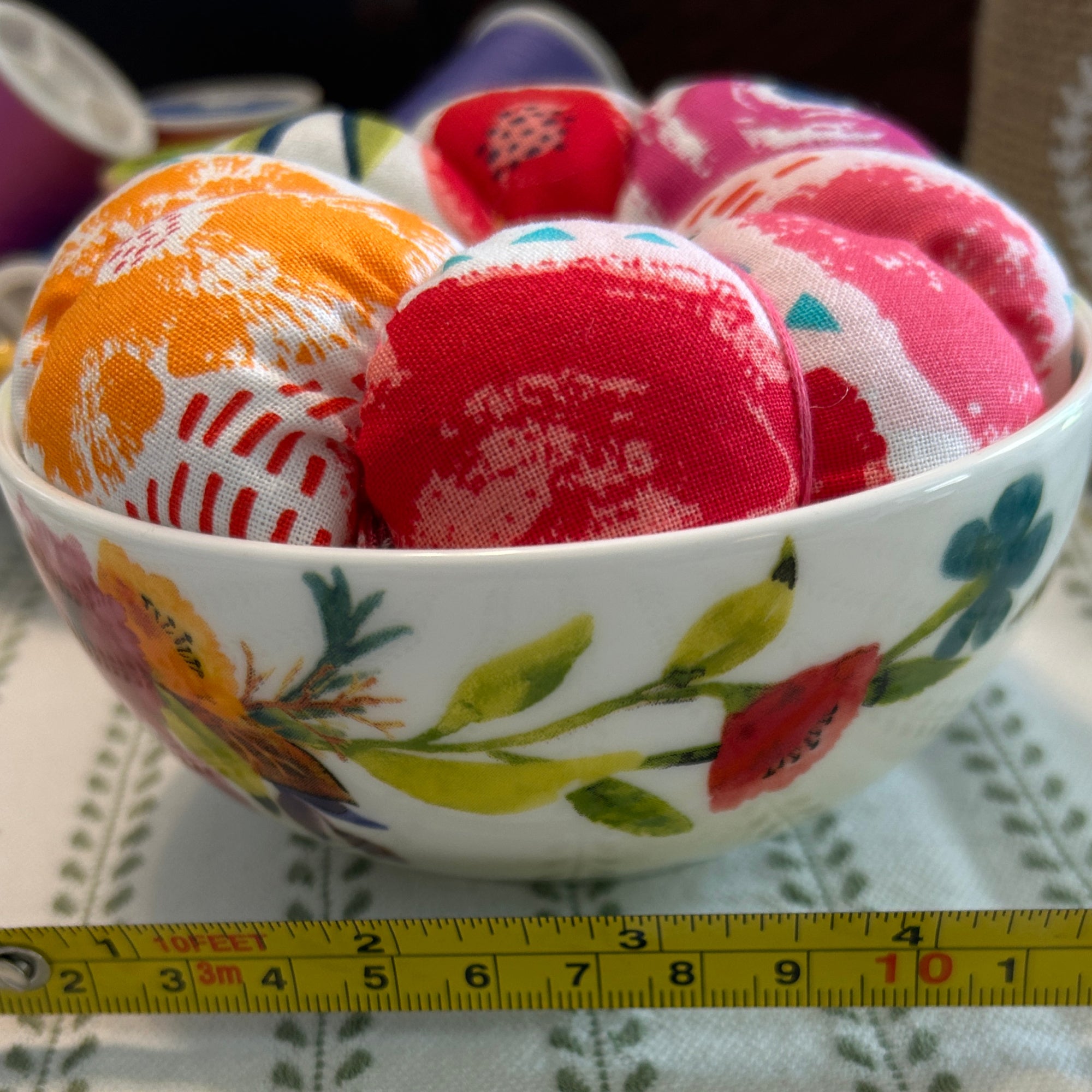 Bright Poppies in a Bowl Pin Cushion