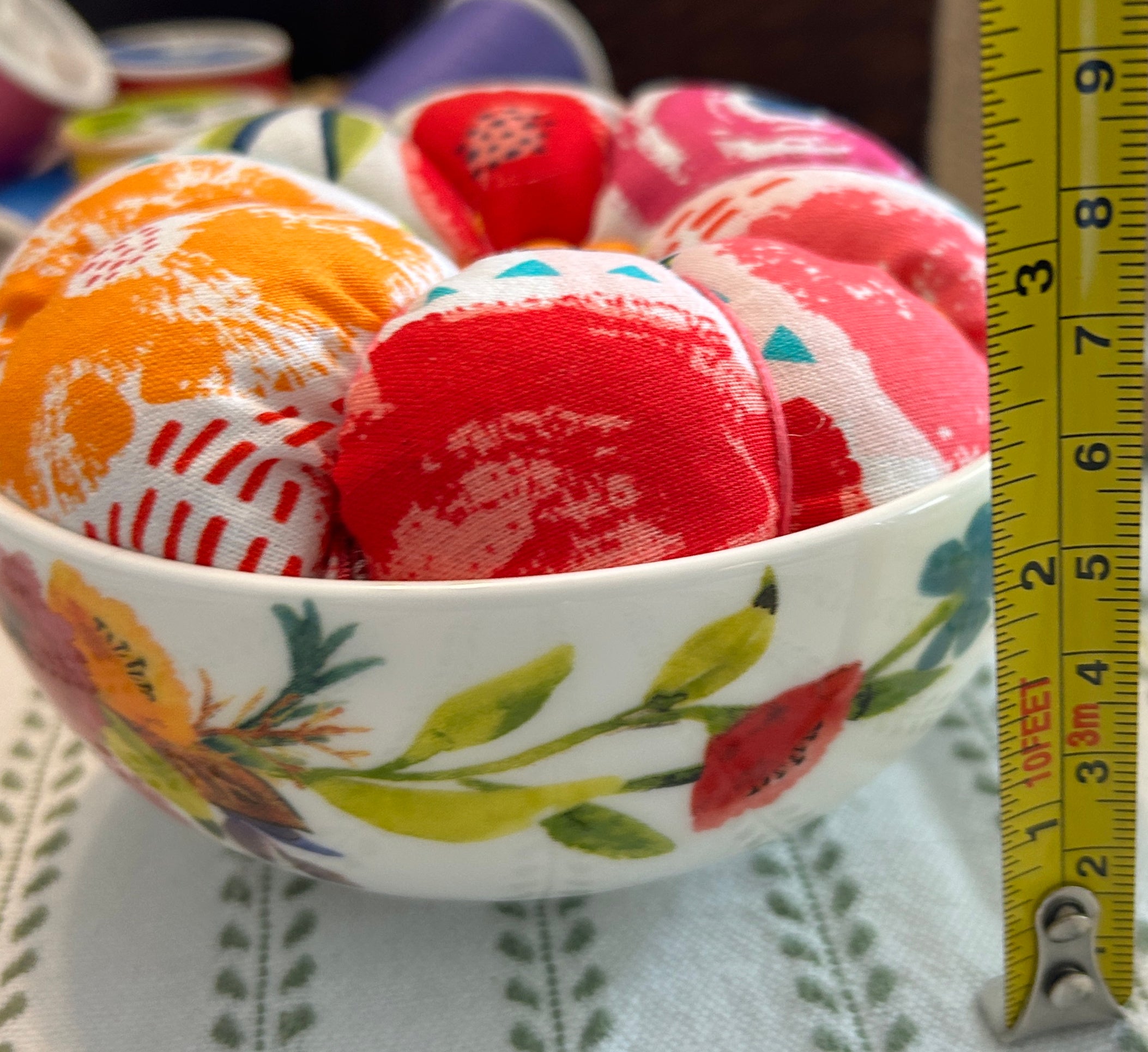 Bright Poppies in a Bowl Pin Cushion