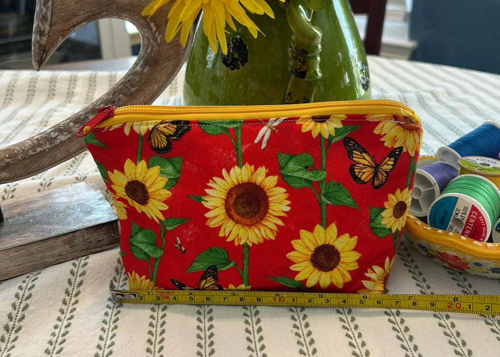 Cosmetic Zipper Pouch - Sunflowers and Butterflies
