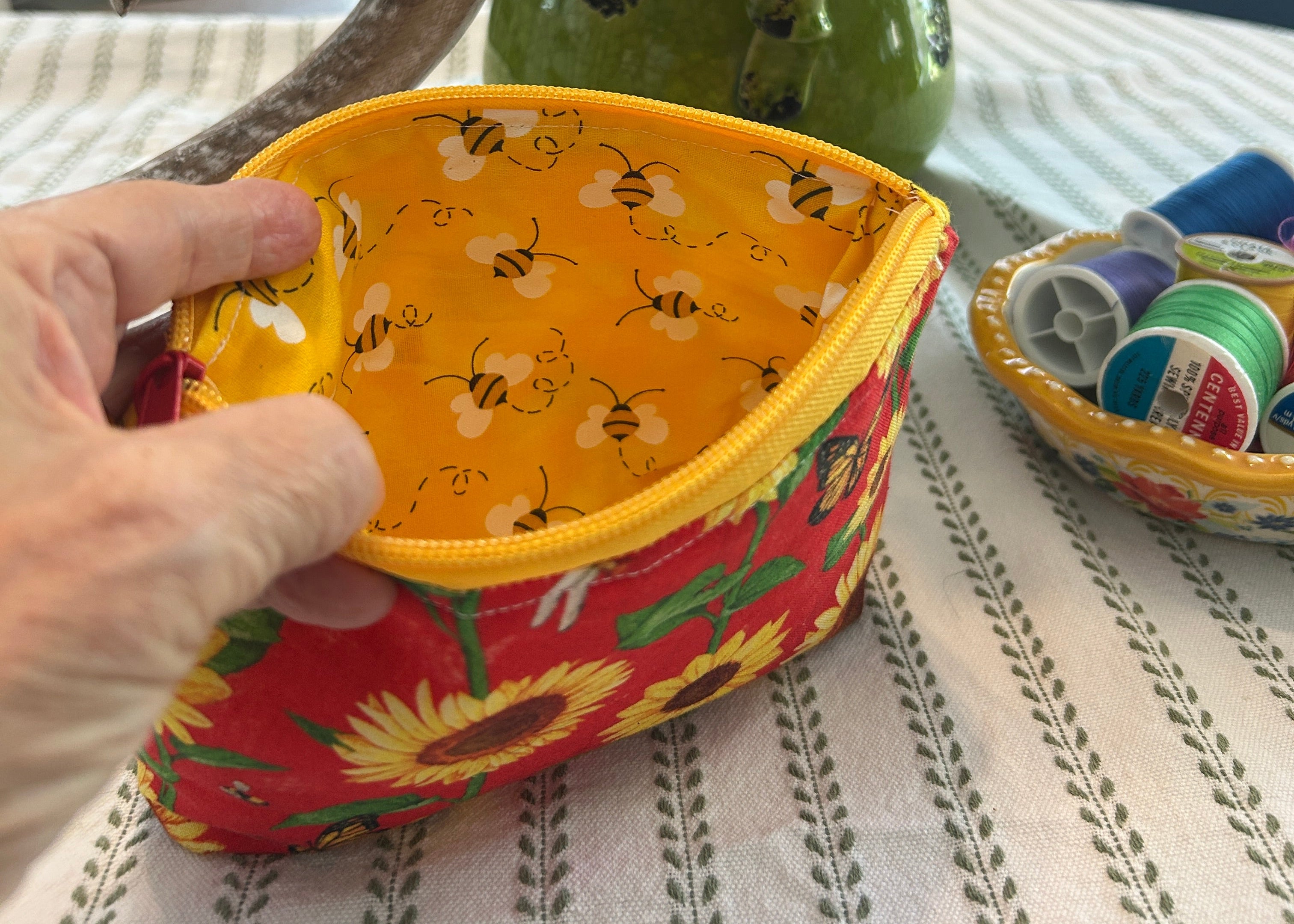 Cosmetic Zipper Pouch - Sunflowers and Butterflies