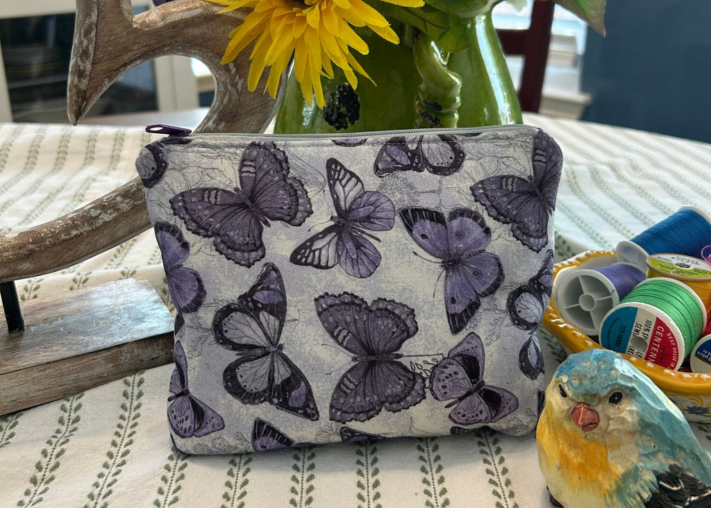 Cosmetic Zipper Pouch - Purple Butterflies