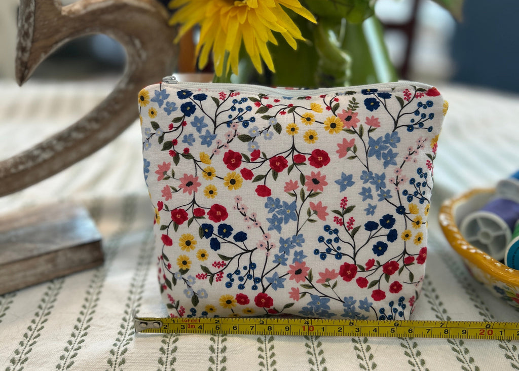 Cosmetic Zipper Pouch - Red and Blue Flowers