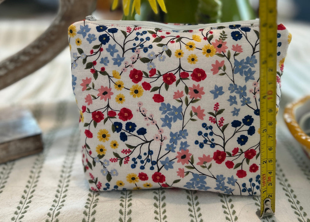 Cosmetic Zipper Pouch - Red and Blue Flowers