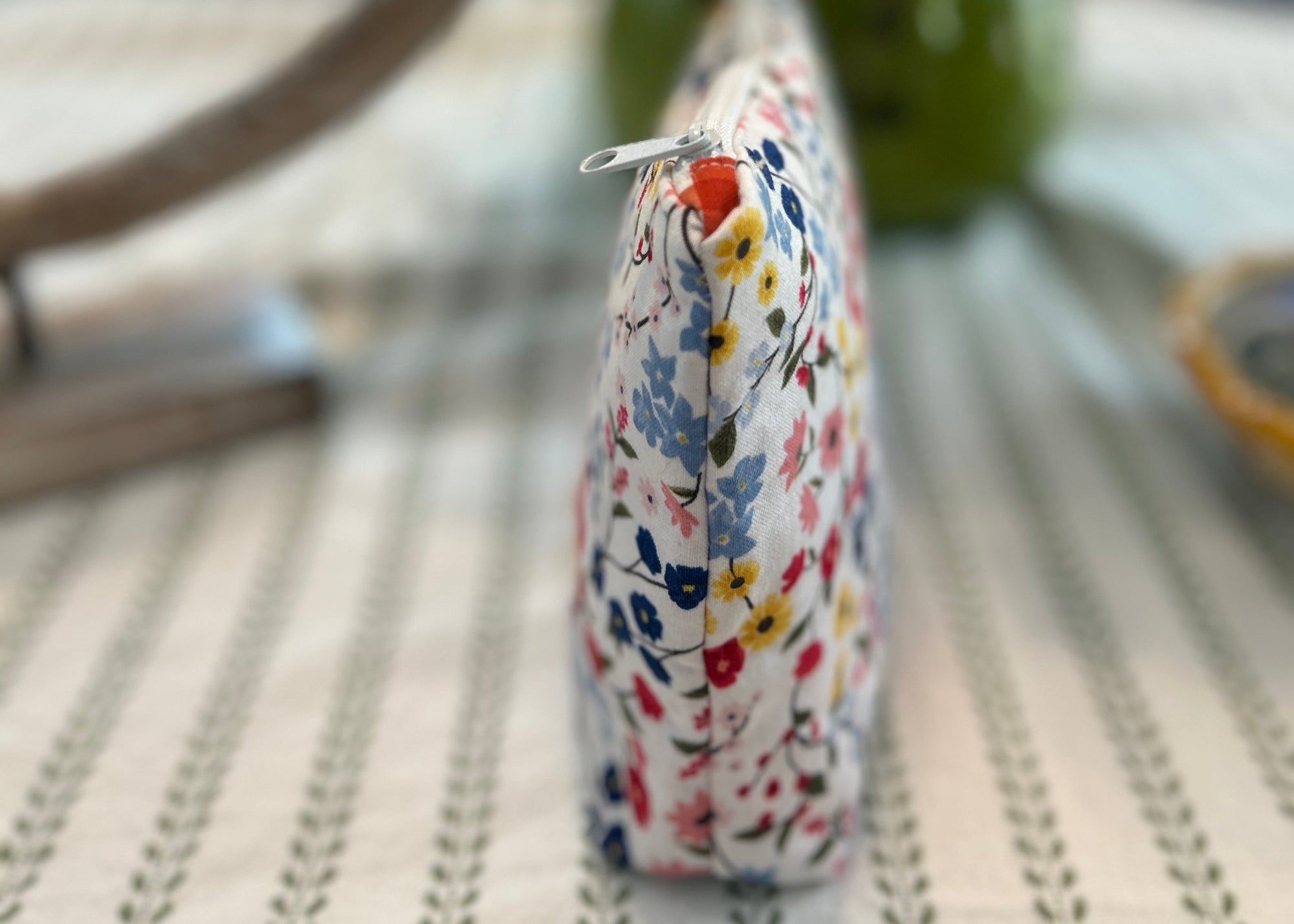 Cosmetic Zipper Pouch - Red and Blue Flowers