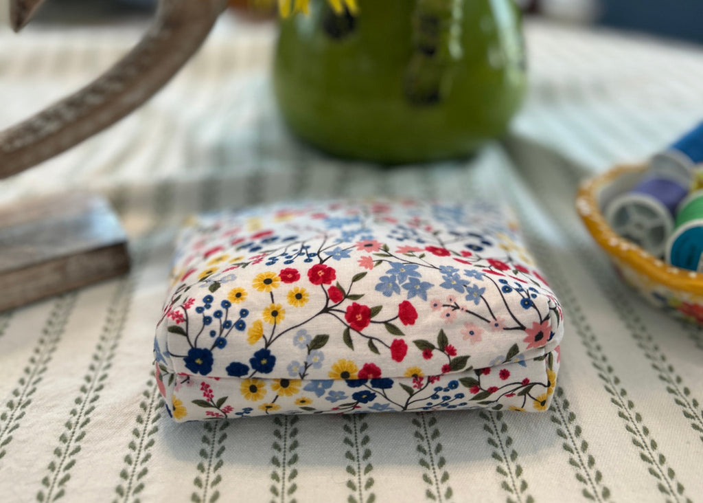 Cosmetic Zipper Pouch - Red and Blue Flowers