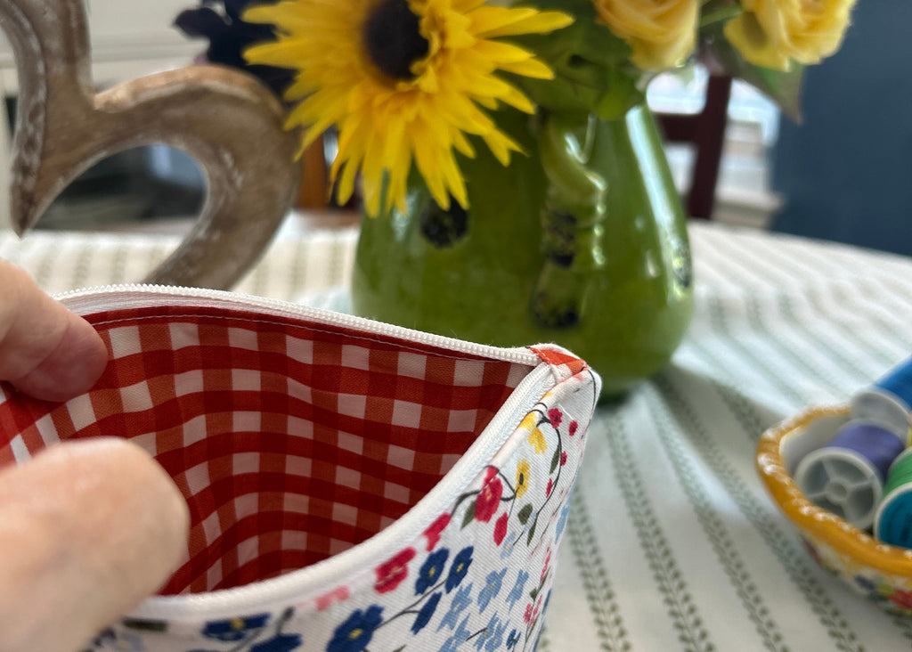 Cosmetic Zipper Pouch - Red and Blue Flowers