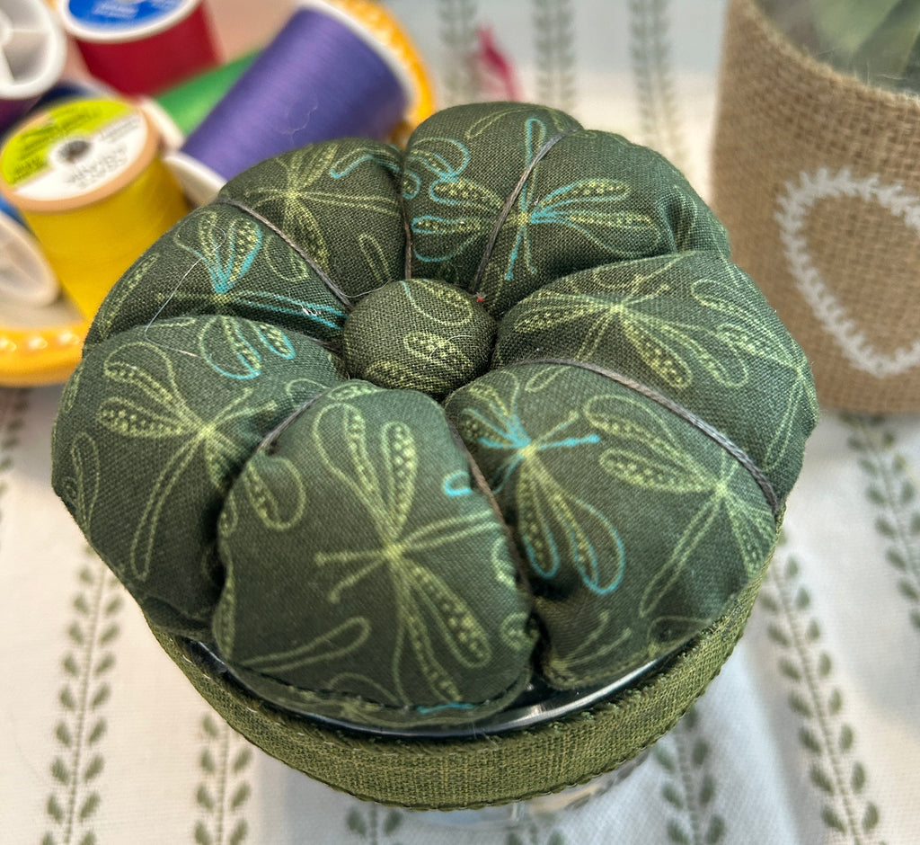 Mason Jar Sewing Kit with Green Dragonflies