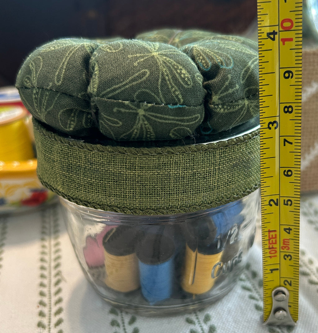 Mason Jar Sewing Kit with Green Dragonflies
