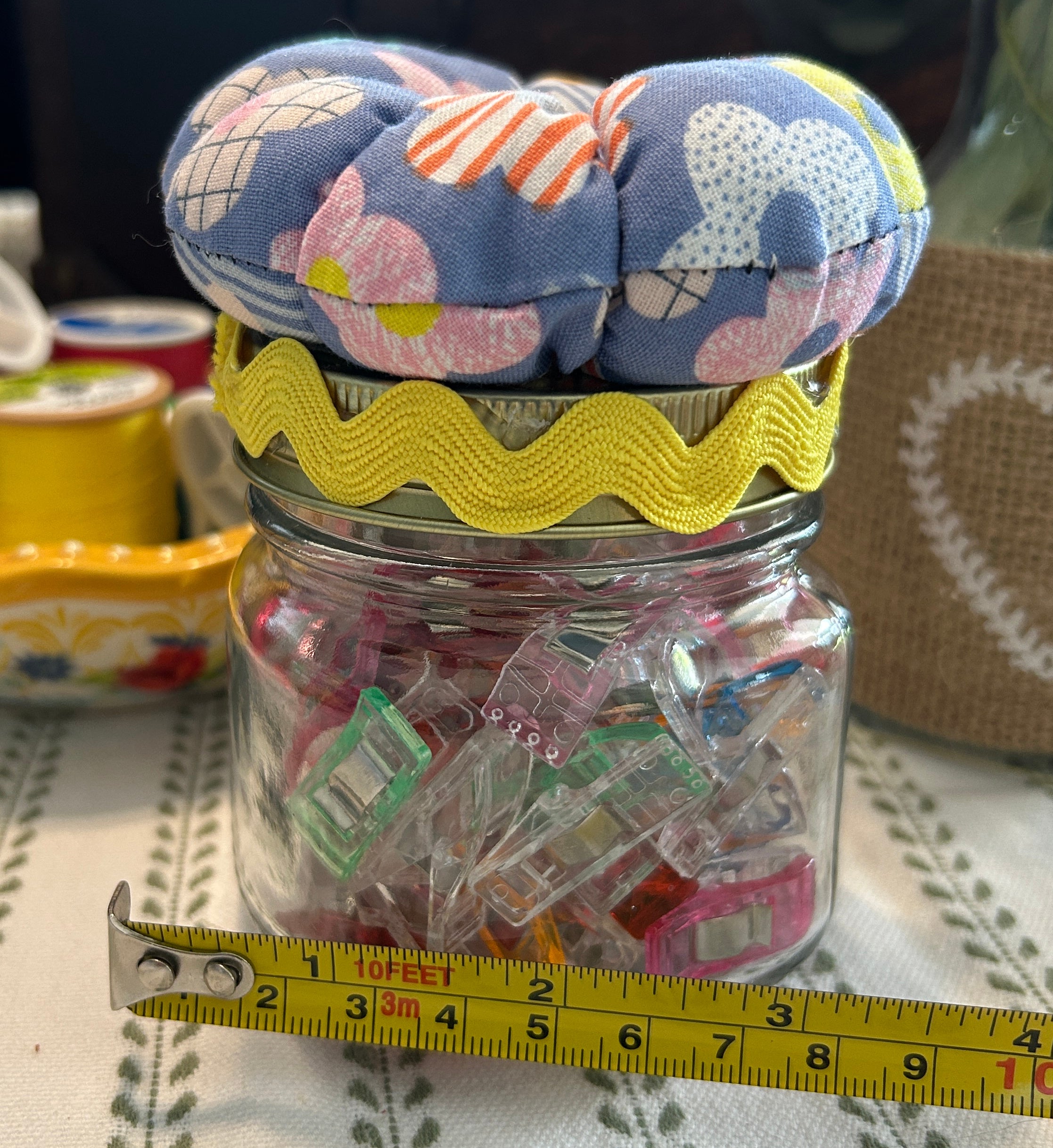 Mason Jar Sewing Kit with Modern Floral Design