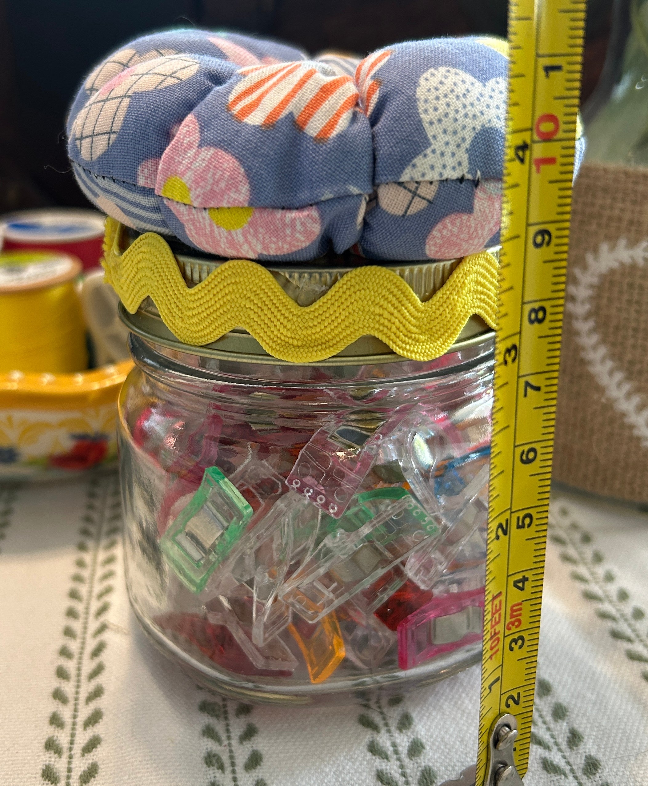 Mason Jar Sewing Kit with Modern Floral Design