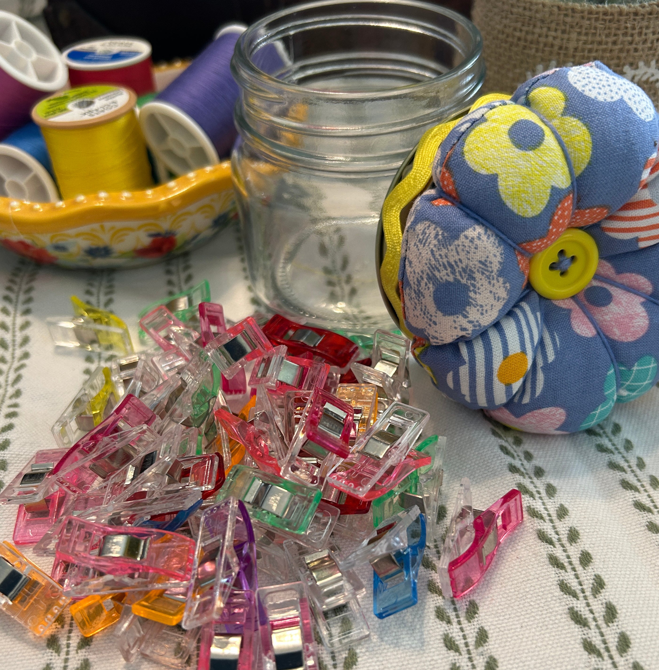 Mason Jar Sewing Kit with Modern Floral Design
