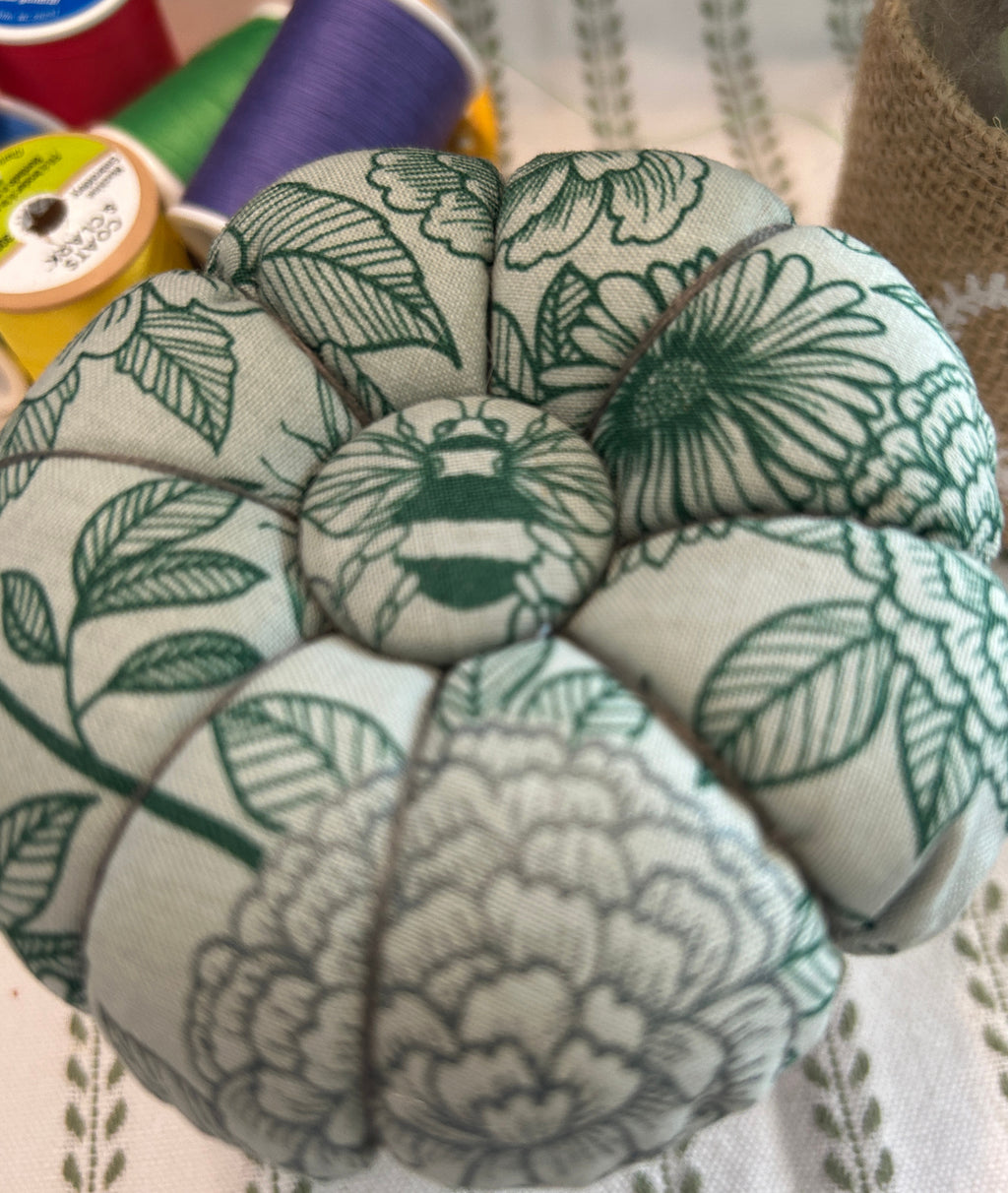 Mason Jar Sewing Kit with Green Flowers and Bees