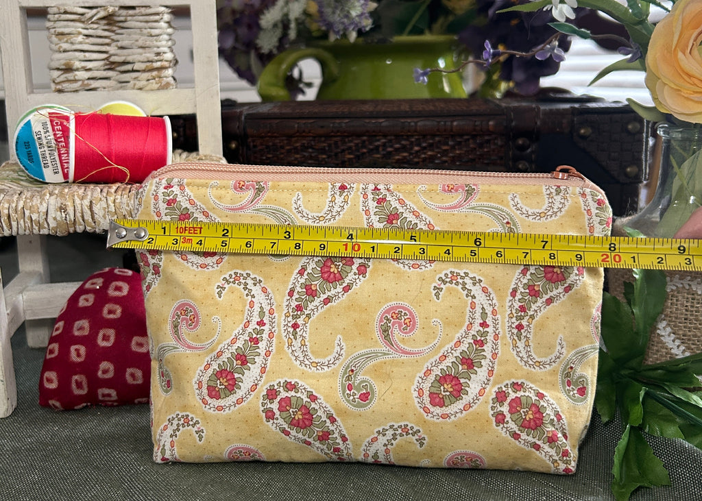 Peachy Paisleys on Buttery Yellow Cosmetic Zipper Pouch