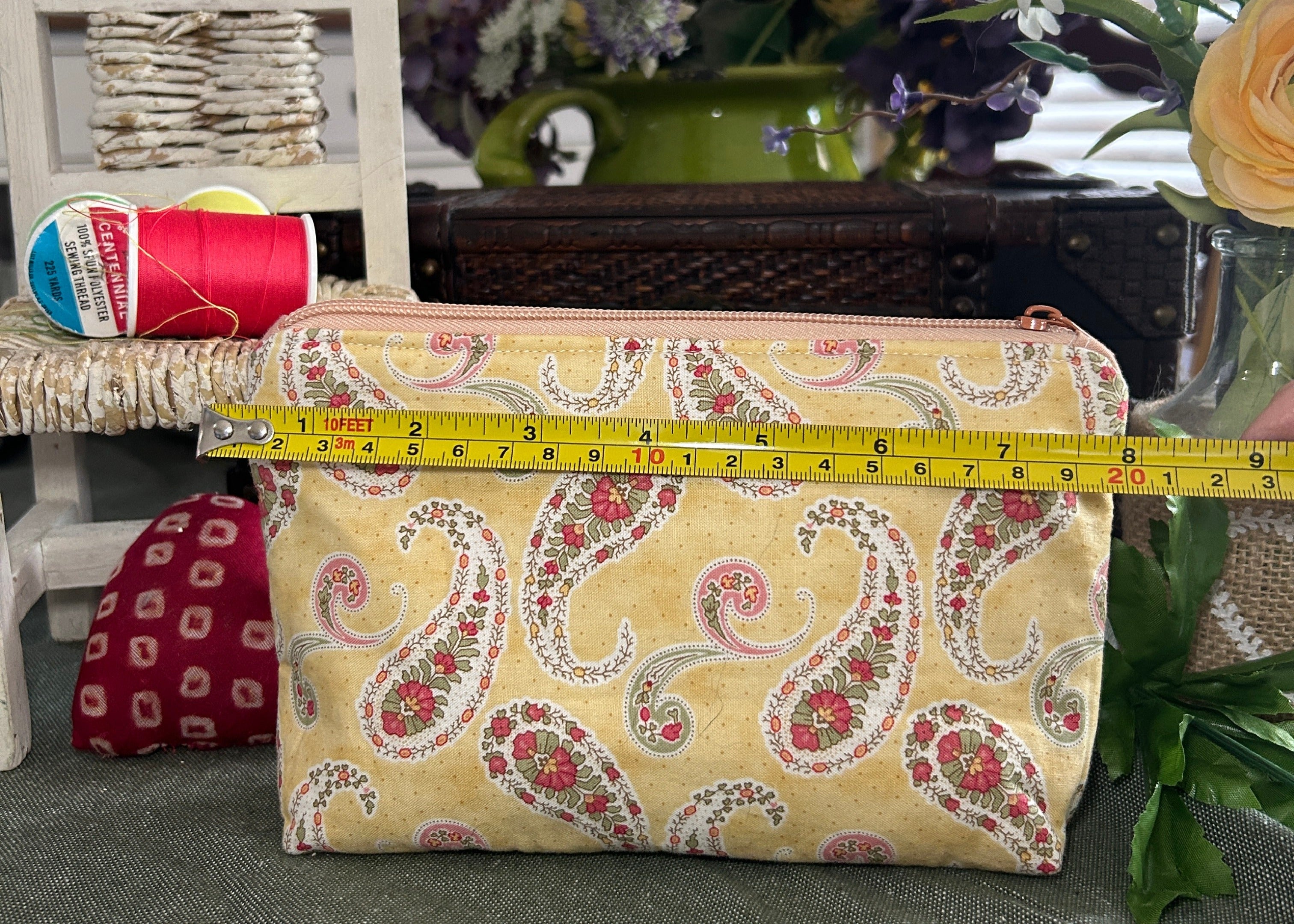 Peachy Paisleys on Buttery Yellow Cosmetic Zipper Pouch