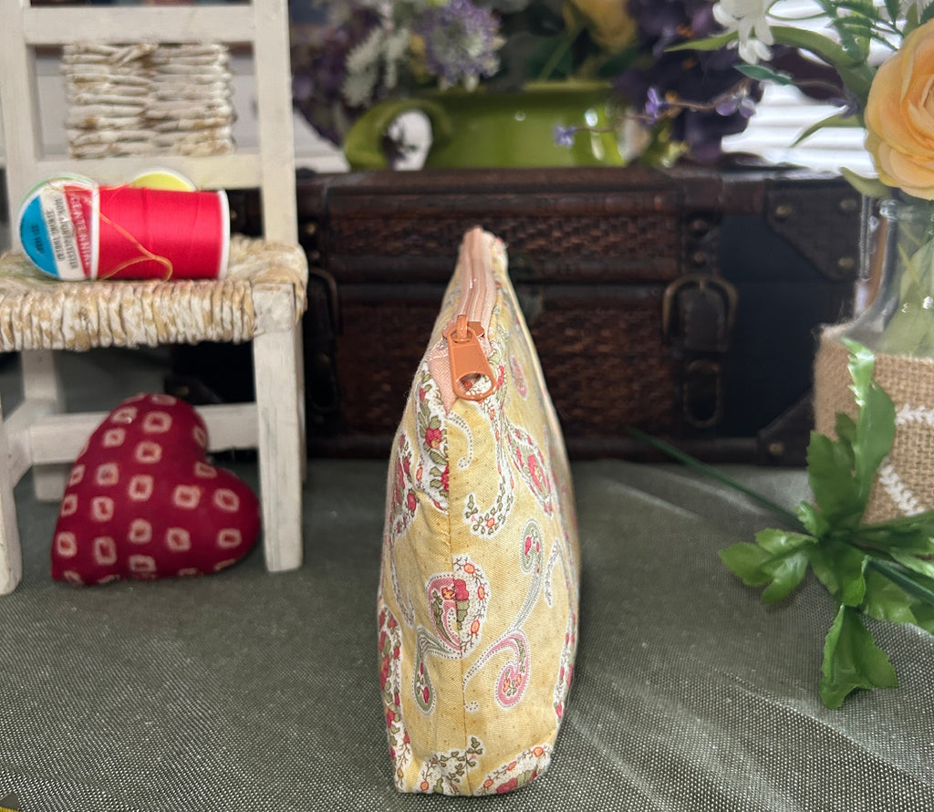 Peachy Paisleys on Buttery Yellow Cosmetic Zipper Pouch