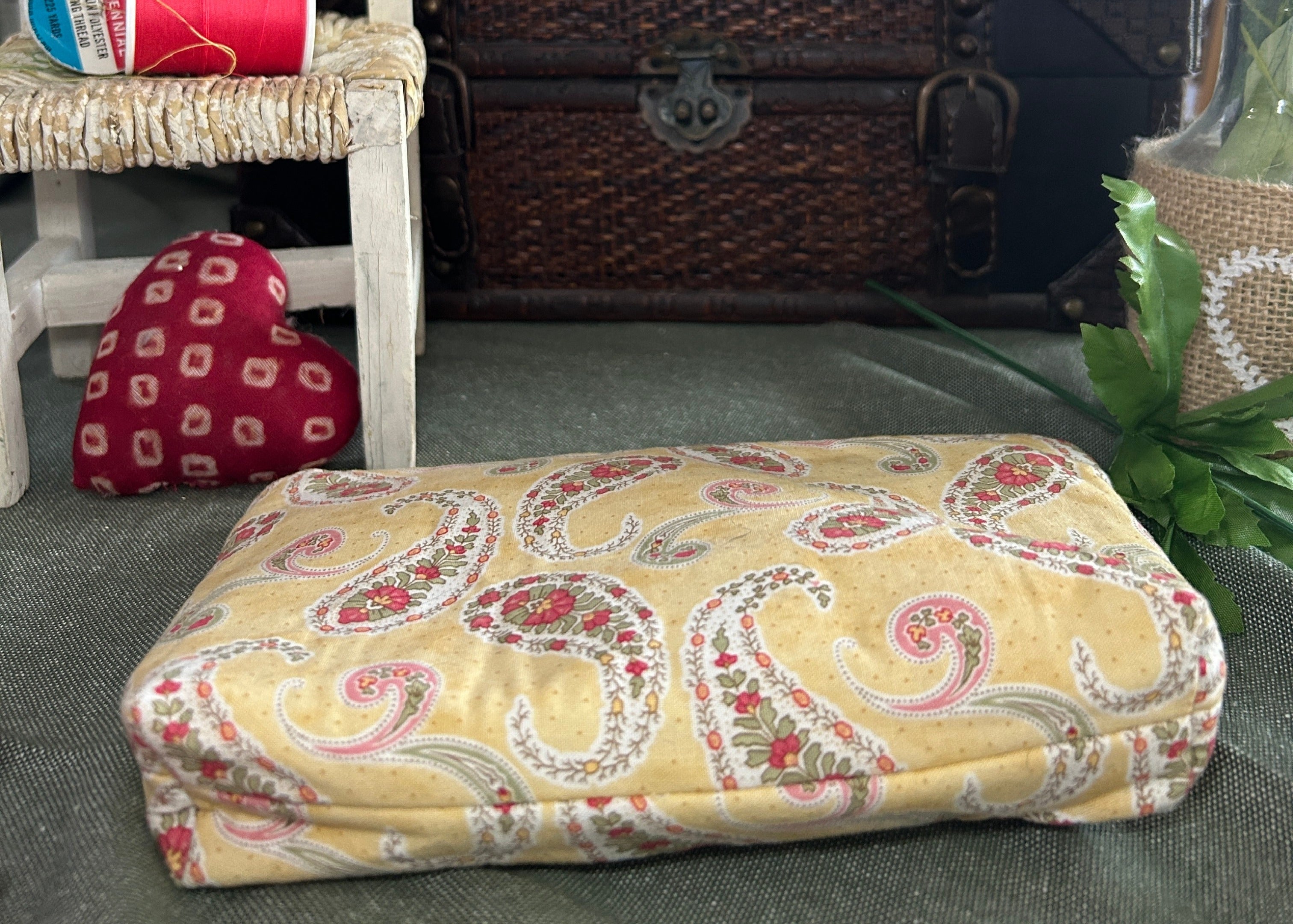 Peachy Paisleys on Buttery Yellow Cosmetic Zipper Pouch