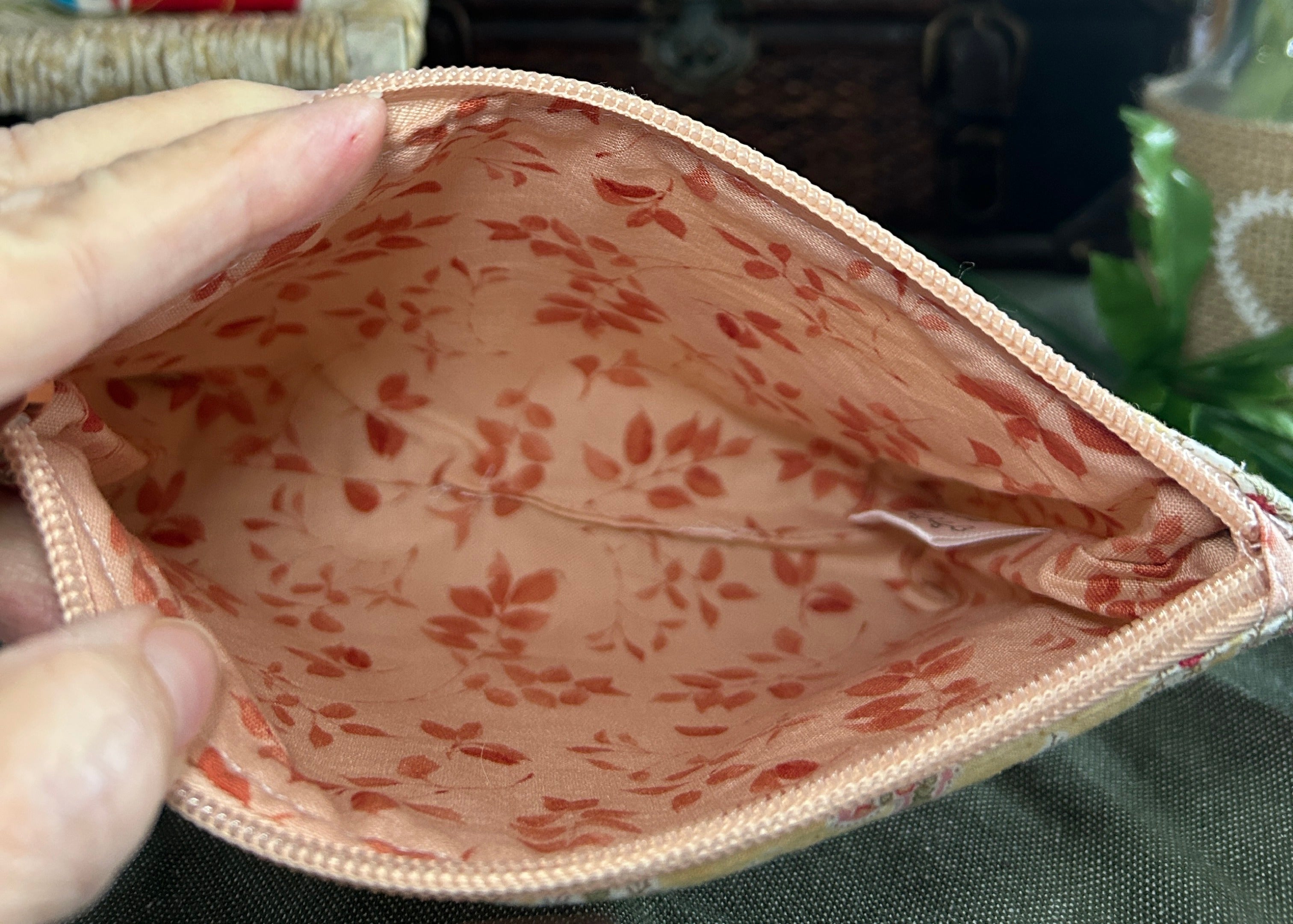 Peachy Paisleys on Buttery Yellow Cosmetic Zipper Pouch