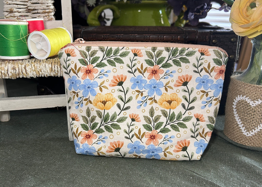 Peach and Blue Cosmetic Zipper Pouch