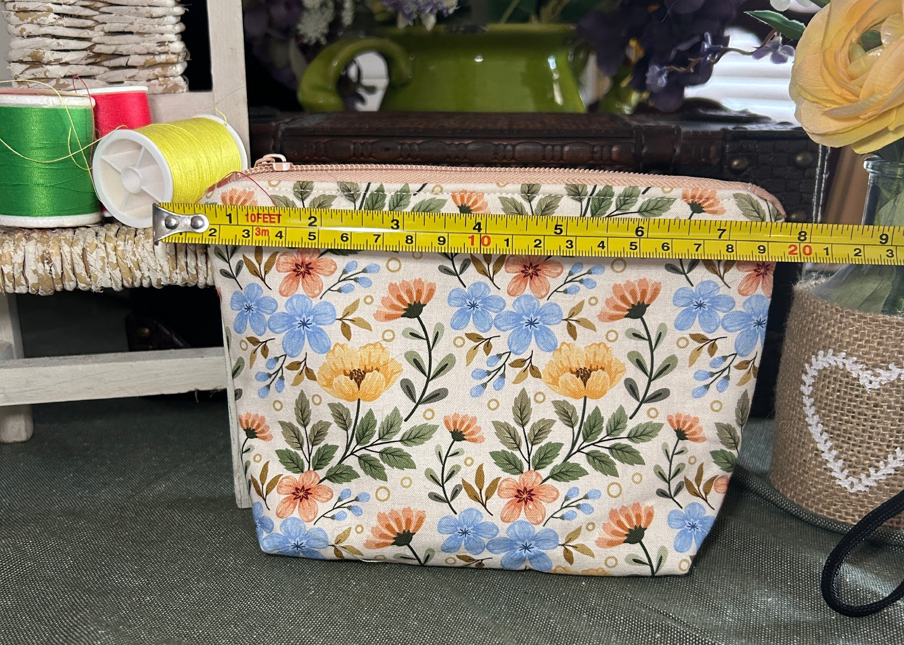 Peach and Blue Cosmetic Zipper Pouch