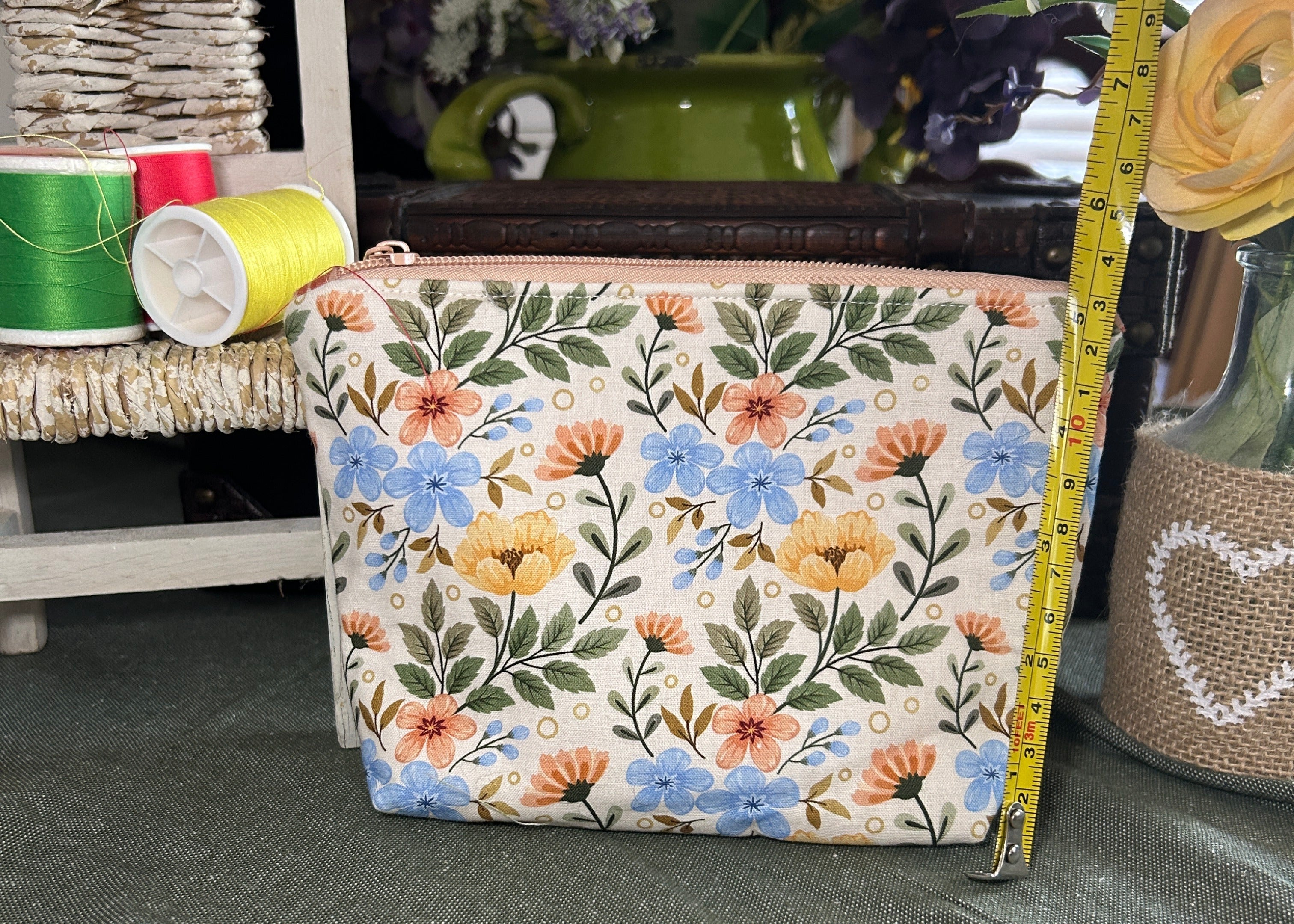 Peach and Blue Cosmetic Zipper Pouch
